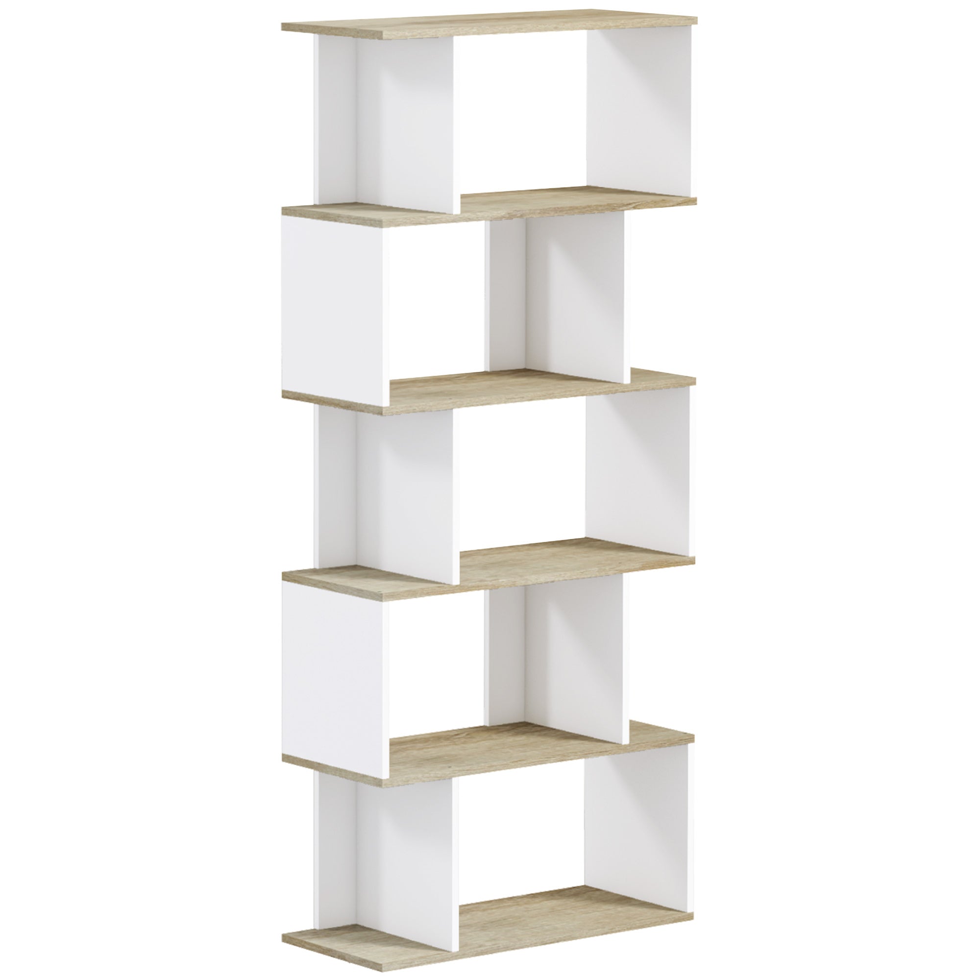 Bibliothèque meuble de rangement style scandinave avec 5 étagères anti-basculement charge 25 kg pour bureau salon chambre 70x29,5x163 cm aspect bois et blanc