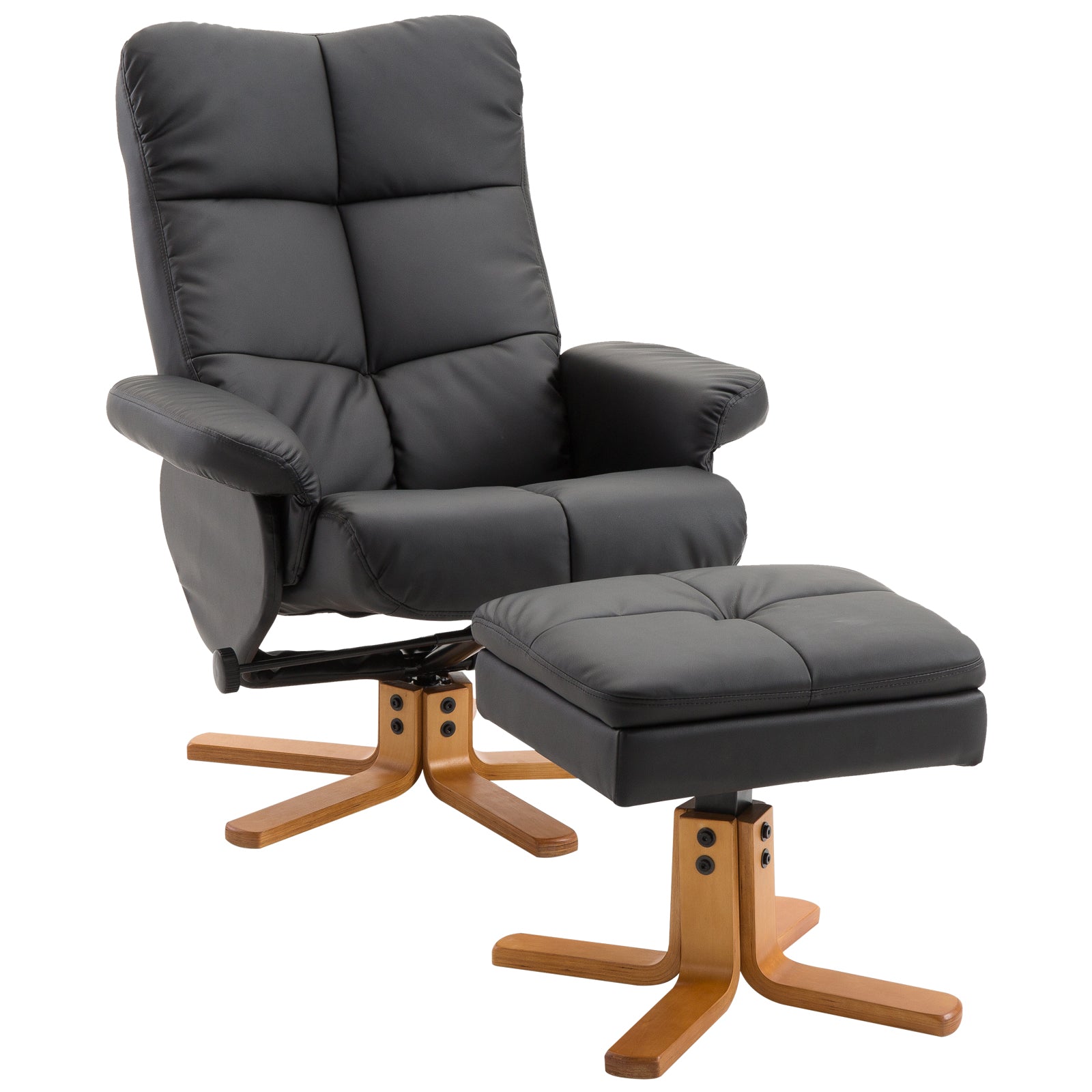 Fauteuil relax inclinable fauteuil de salon avec repose-pieds pouf coffre rangement revêtement synthétique couleur noire