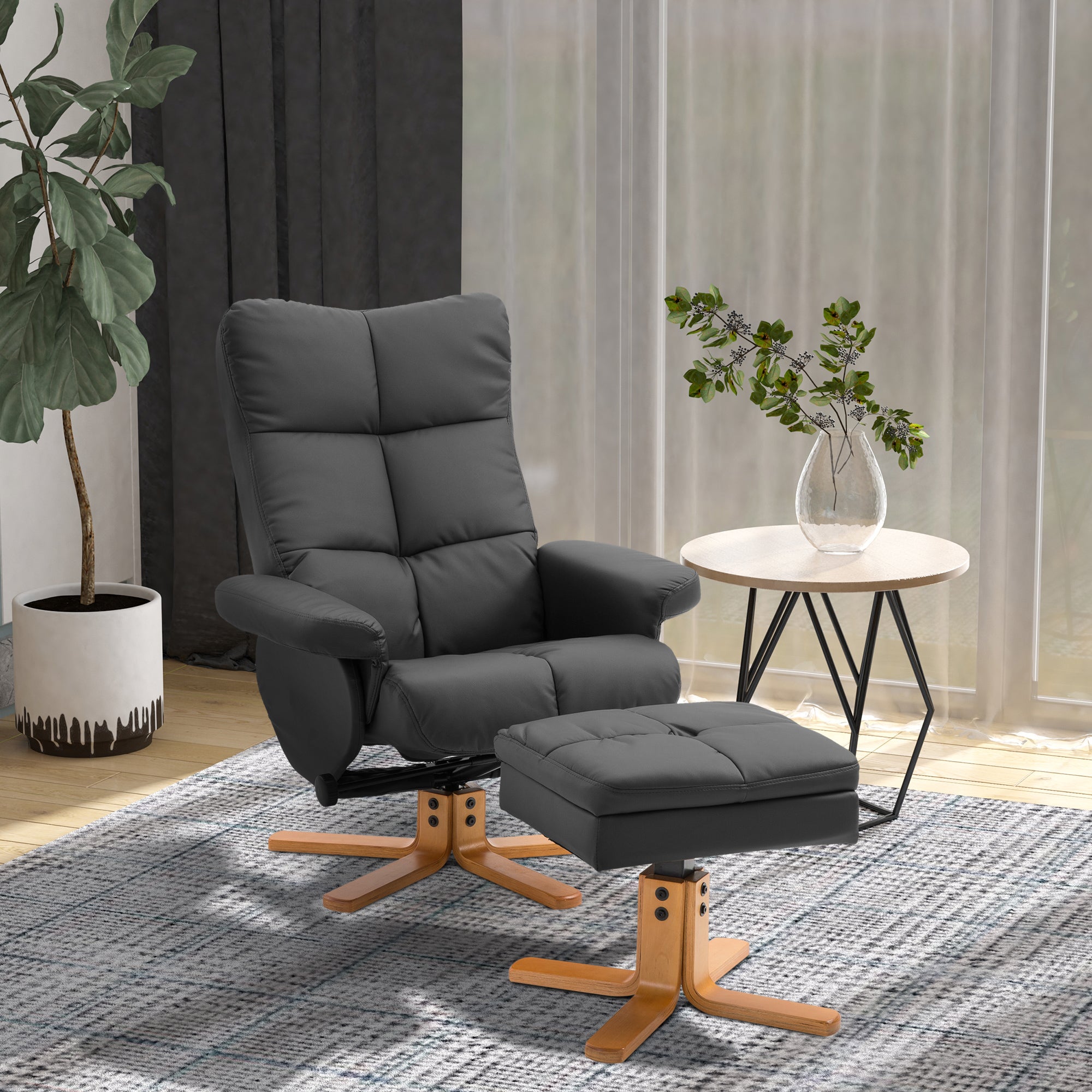 Fauteuil relax inclinable fauteuil de salon avec repose-pieds pouf coffre rangement revêtement synthétique couleur noire