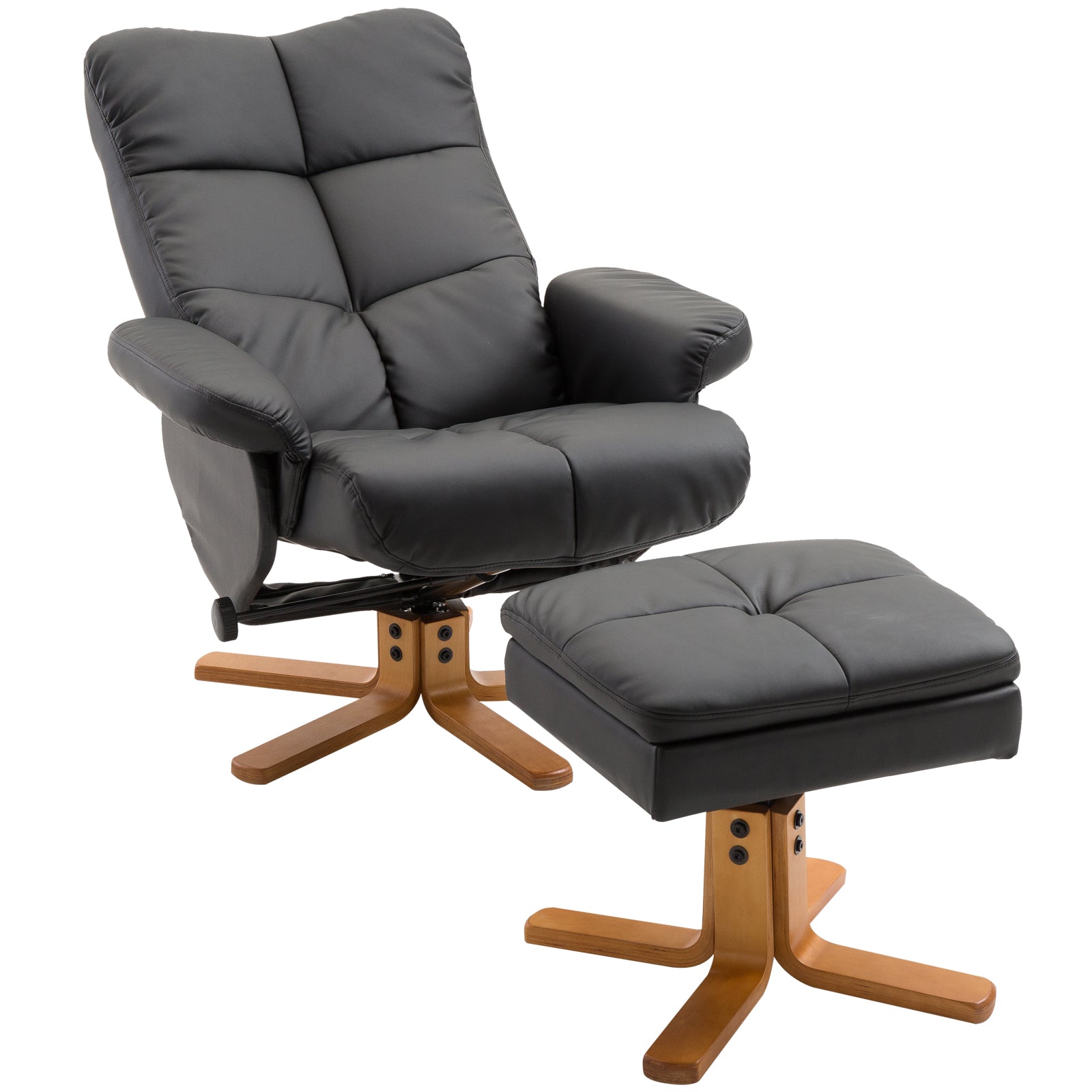 Fauteuil relax inclinable fauteuil de salon avec repose-pieds pouf coffre rangement revêtement synthétique couleur noire
