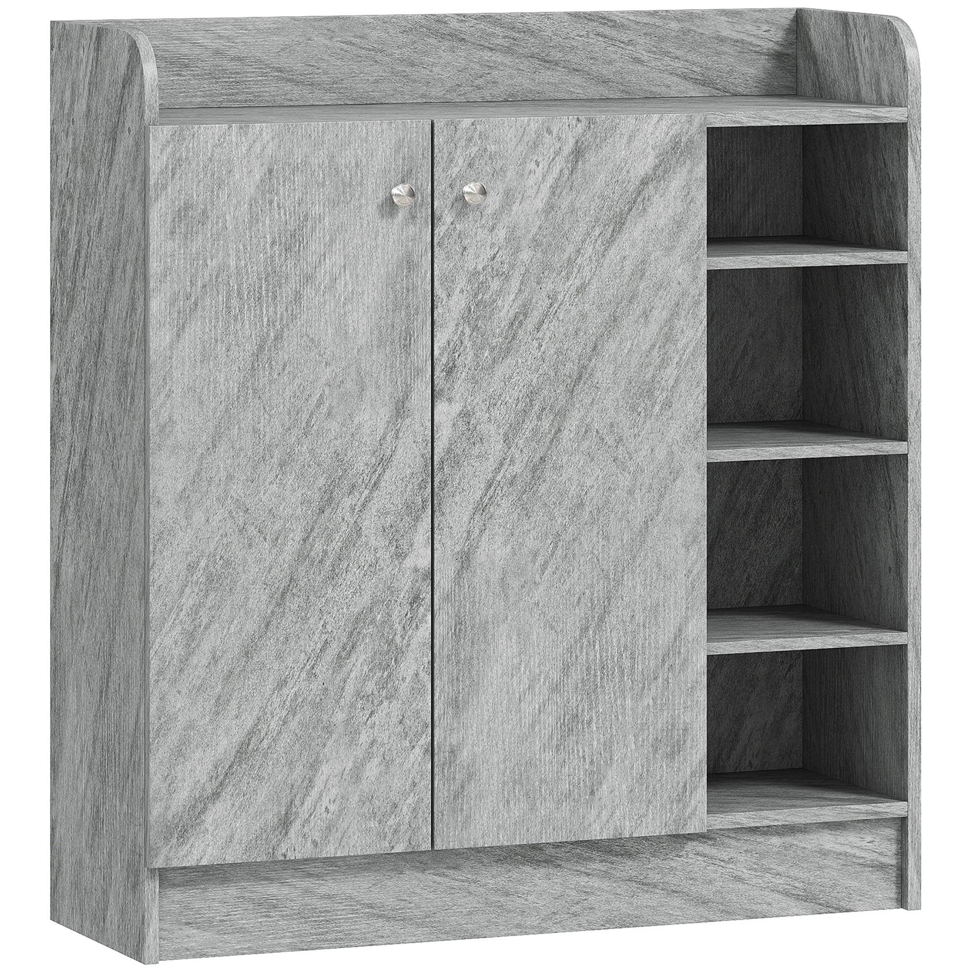 Meuble de rangement à chaussures pour entrée 12 paires - armoire à chaussures avec 4 compartiments ouverts et placard double porte - étagère réglable - 83L x 30l x 90H cm - gris