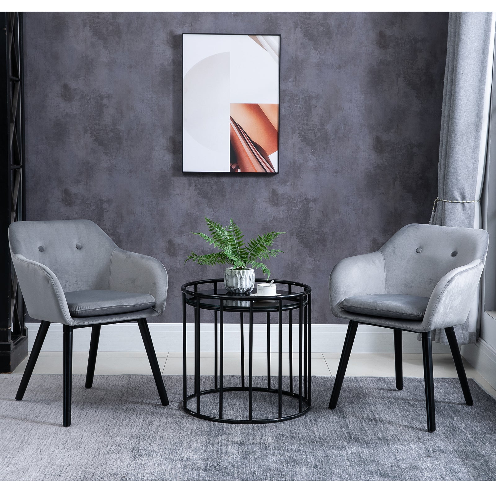 Chaises de salle à manger chaise de cuisine chaises de salon scandinave - Lot de 2 - Pieds effilés Bois Noir - Velours Gris