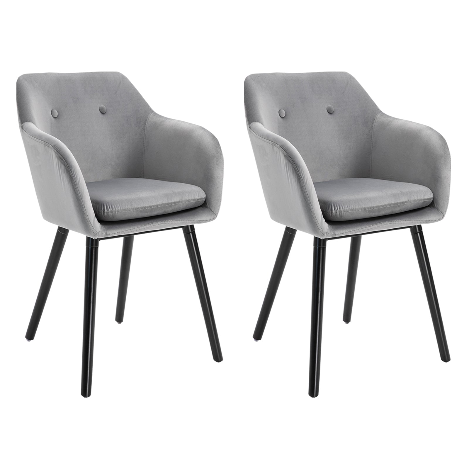 Chaises de salle à manger chaise de cuisine chaises de salon scandinave - Lot de 2 - Pieds effilés Bois Noir - Velours Gris