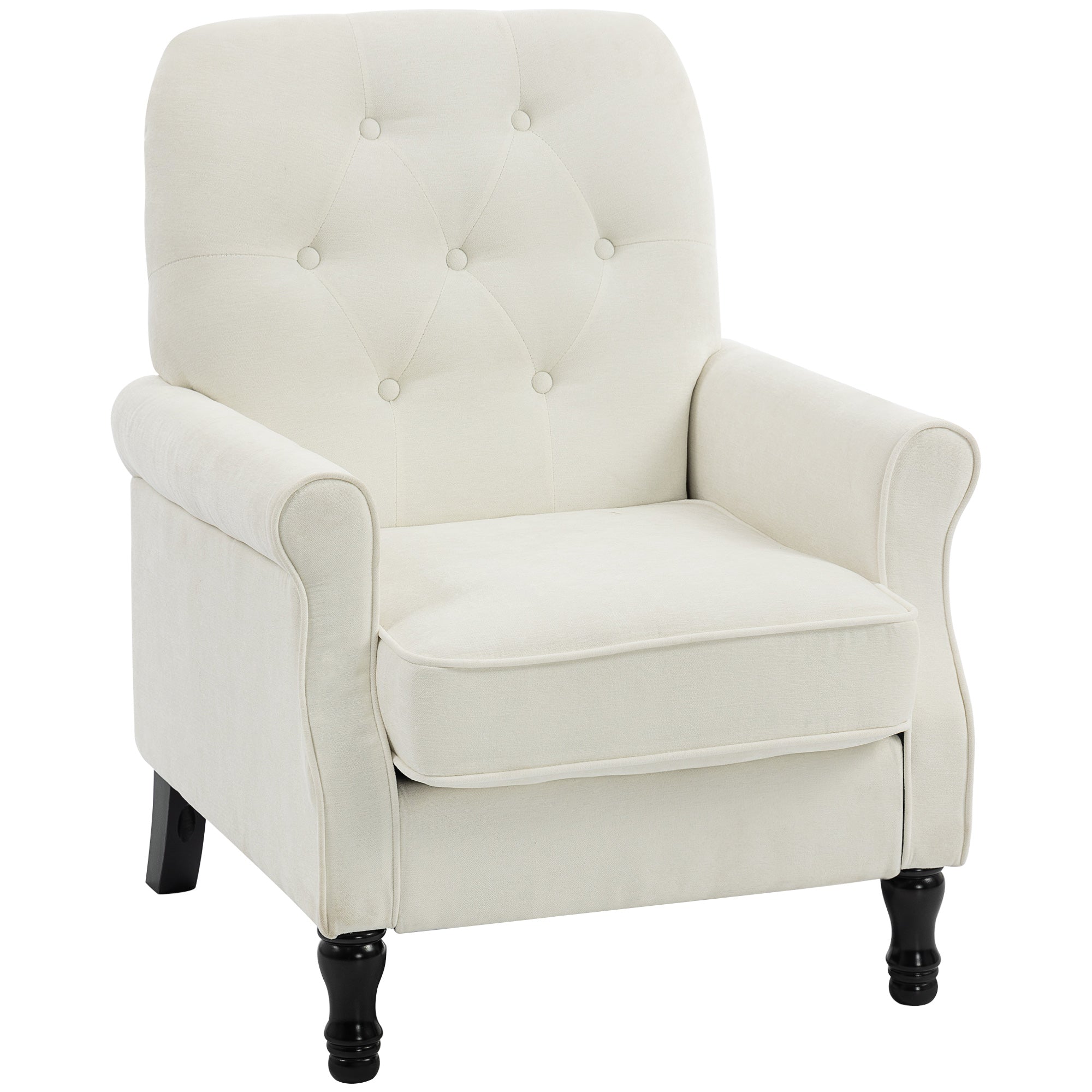 Fauteuil de salon, canapé 1 place avec assise rembourrée épaisse, coussin à ressorts, pieds en bois, style moderne médiéval, tissu en lin, pour chambre, salon, appartement, crème