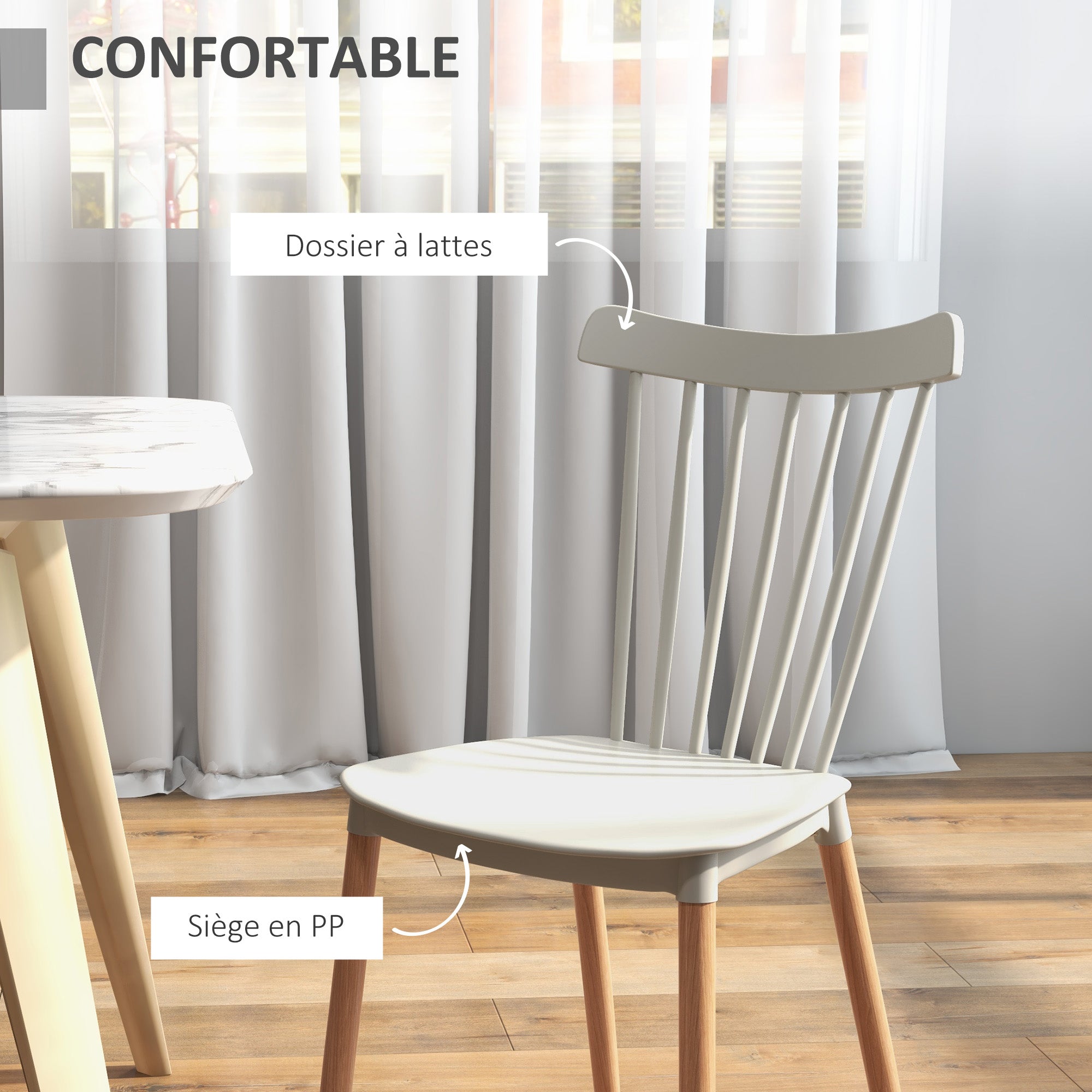 Lot de 4 chaises de salle à manger, chaises de cuisine, style scandinave, dossier haut, assise en polypropylène, pieds en hêtre, pour salon, chambre, cuisine, bureau, gris