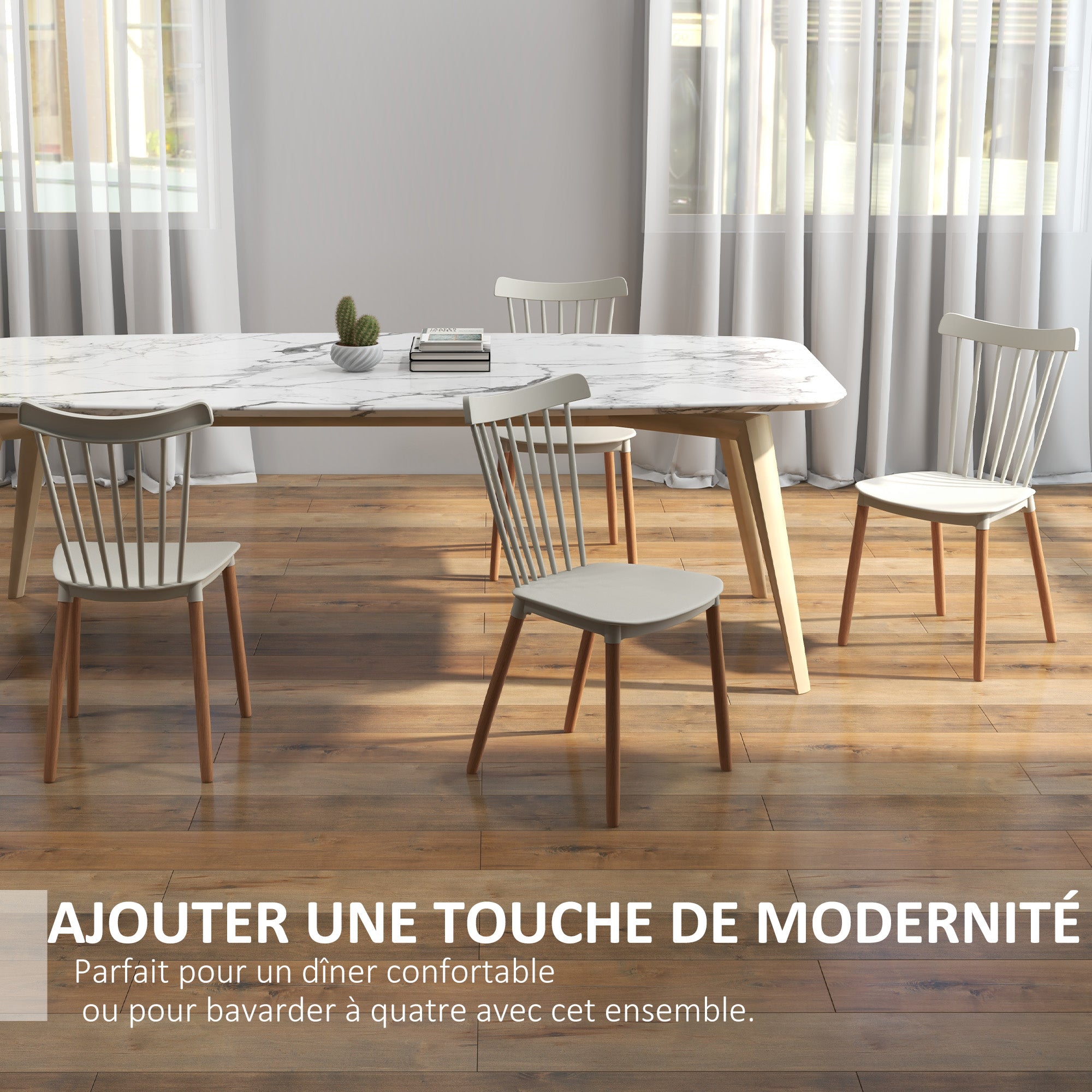 Lot de 4 chaises de salle à manger, chaises de cuisine, style scandinave, dossier haut, assise en polypropylène, pieds en hêtre, pour salon, chambre, cuisine, bureau, gris