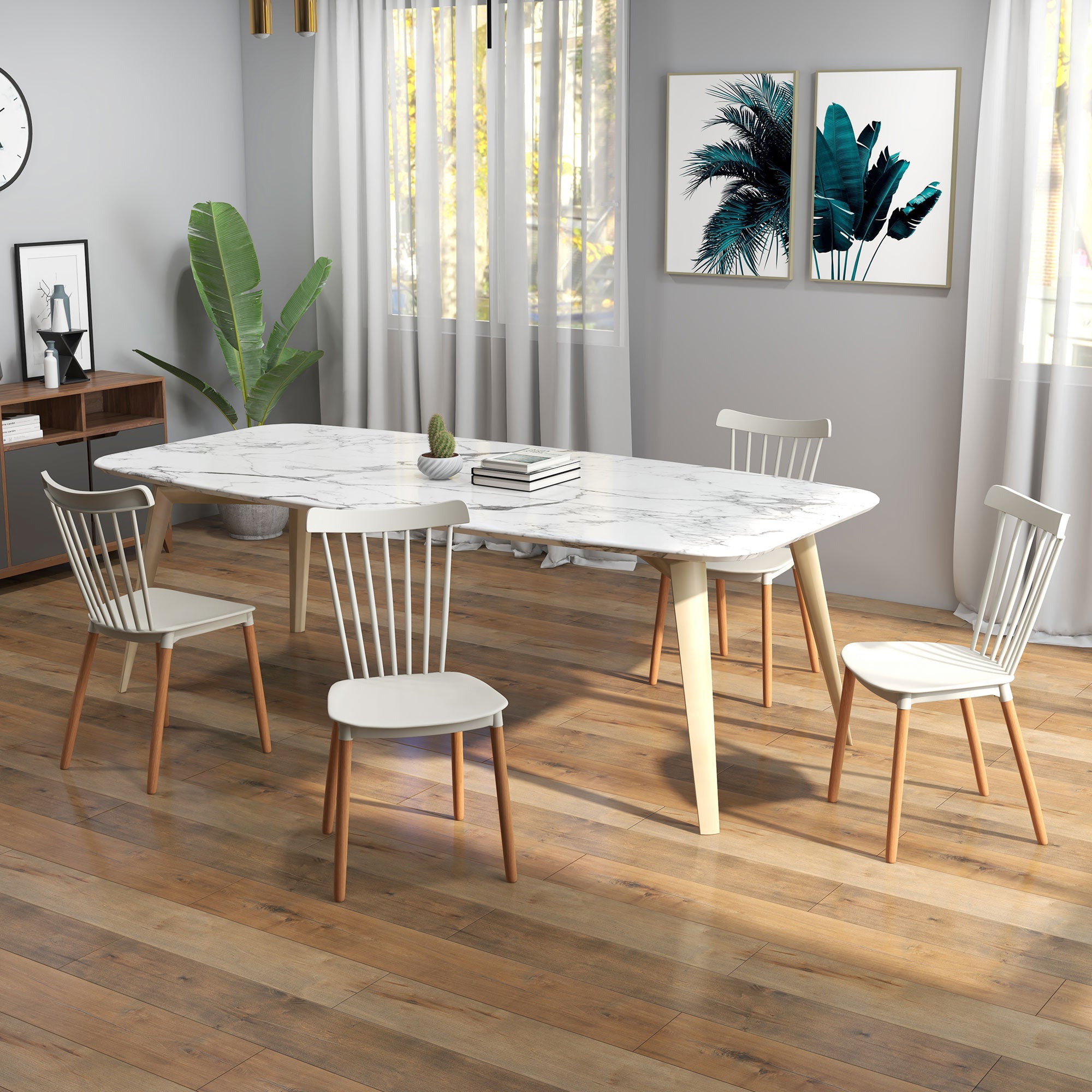 Lot de 4 chaises de salle à manger, chaises de cuisine, style scandinave, dossier haut, assise en polypropylène, pieds en hêtre, pour salon, chambre, cuisine, bureau, gris