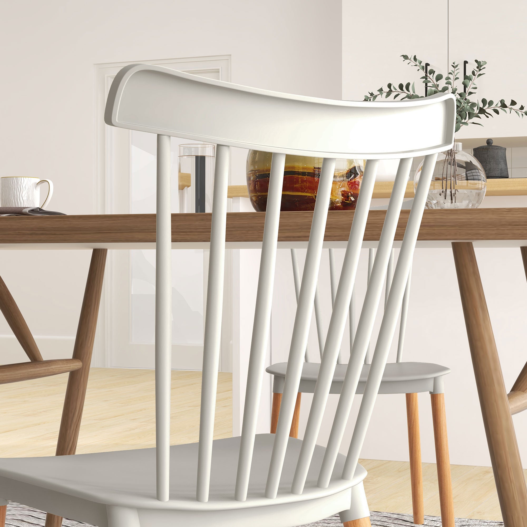 Lot de 4 chaises de salle à manger, chaises de cuisine, style scandinave, dossier haut, assise en polypropylène, pieds en hêtre, pour salon, chambre, cuisine, bureau, gris
