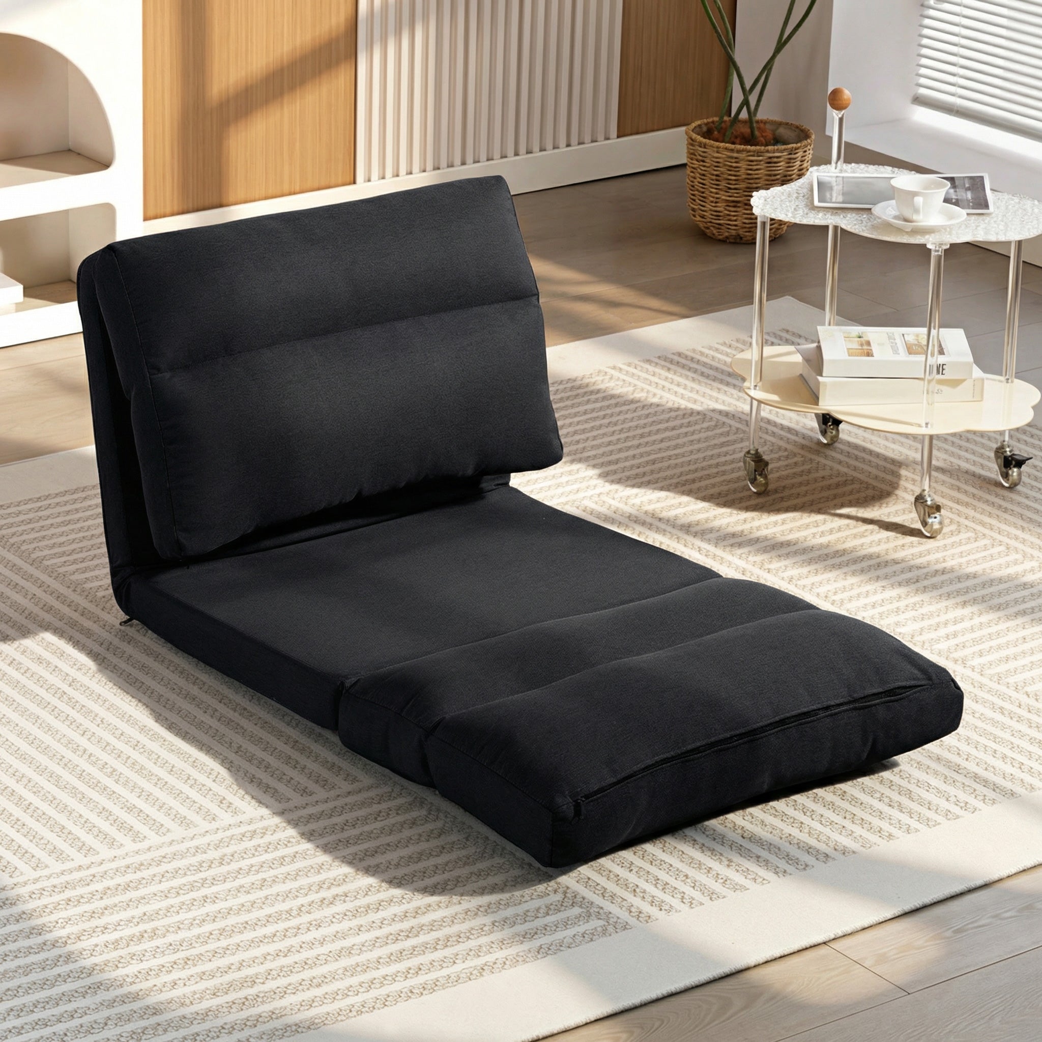 Canapé paresseux chauffeuse 1 place fauteuil paresseux convertible en lit fauteuil salon avec dossier inclinable sur 5 positions, charge 120 Kg, pour salon chambre et bureau, 70x72x56 cm, noir