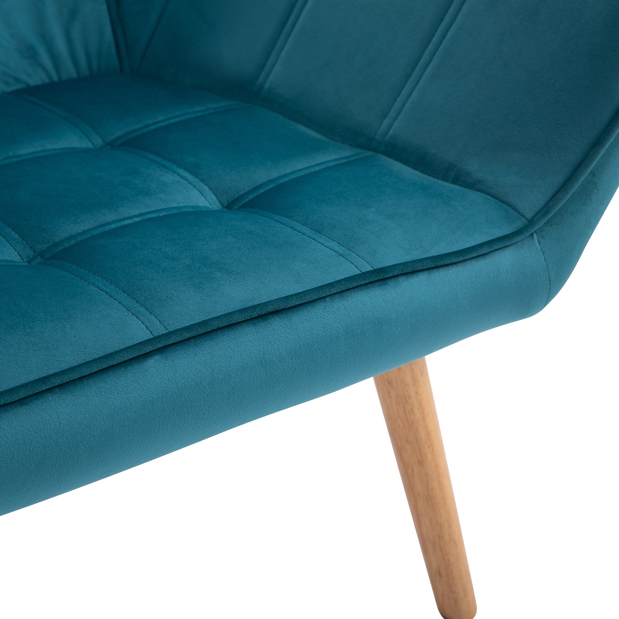 Fauteuil salon chaise coiffeuse fauteuil scandinave avec dossier haut et accoudoir rembourré - avec pied en bois, revêtement en effet velours, 67 x 61,5 x 71 cm, bleu