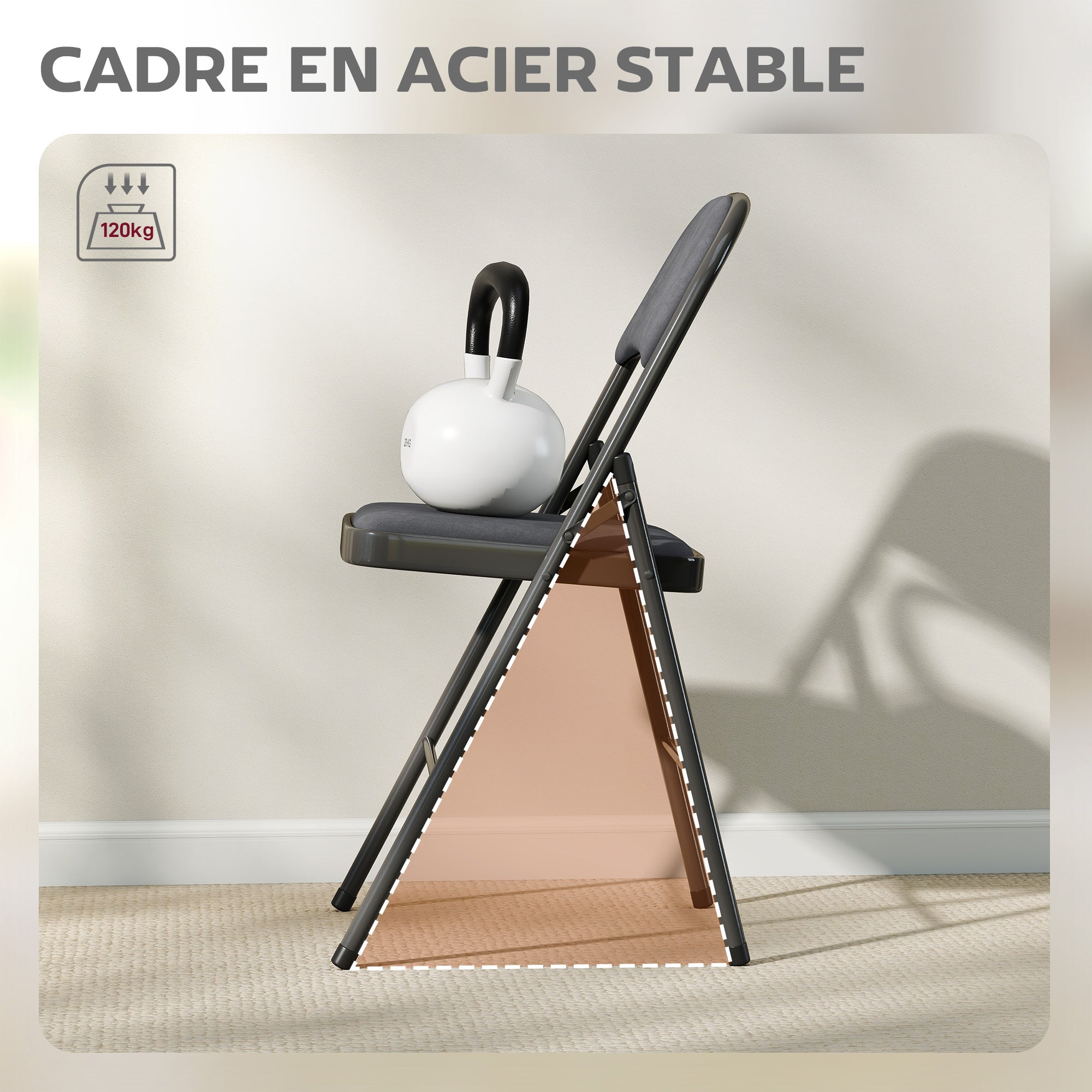 Lot de 4 chaises pliantes chaises de salle à manger portables intérieur avec assises et dossiers rembourrés en velours et cadre en acier, charge jusqu'à 120kg, gris foncé
