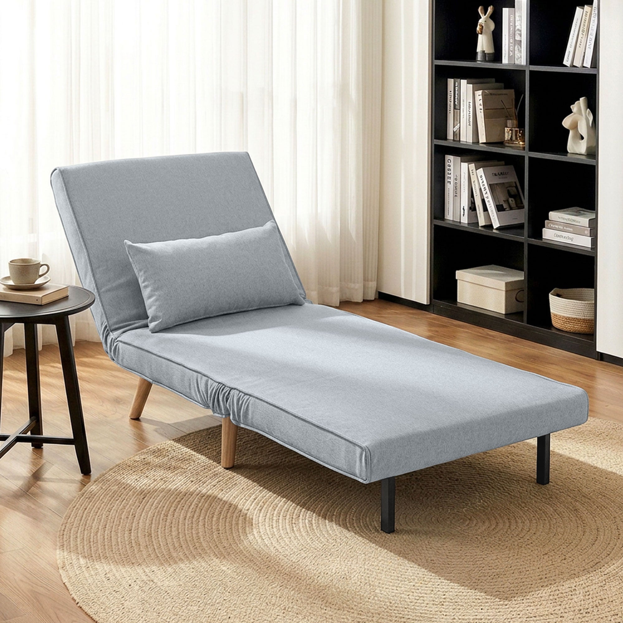 3 en 1 fauteuil convertible 1 place, fauteuil lit et chauffeuse - dossier inclinable 5 niveaux et oreiller inclus, siège rembourré - pour bureau, salon, chambre à coucher, gris clair