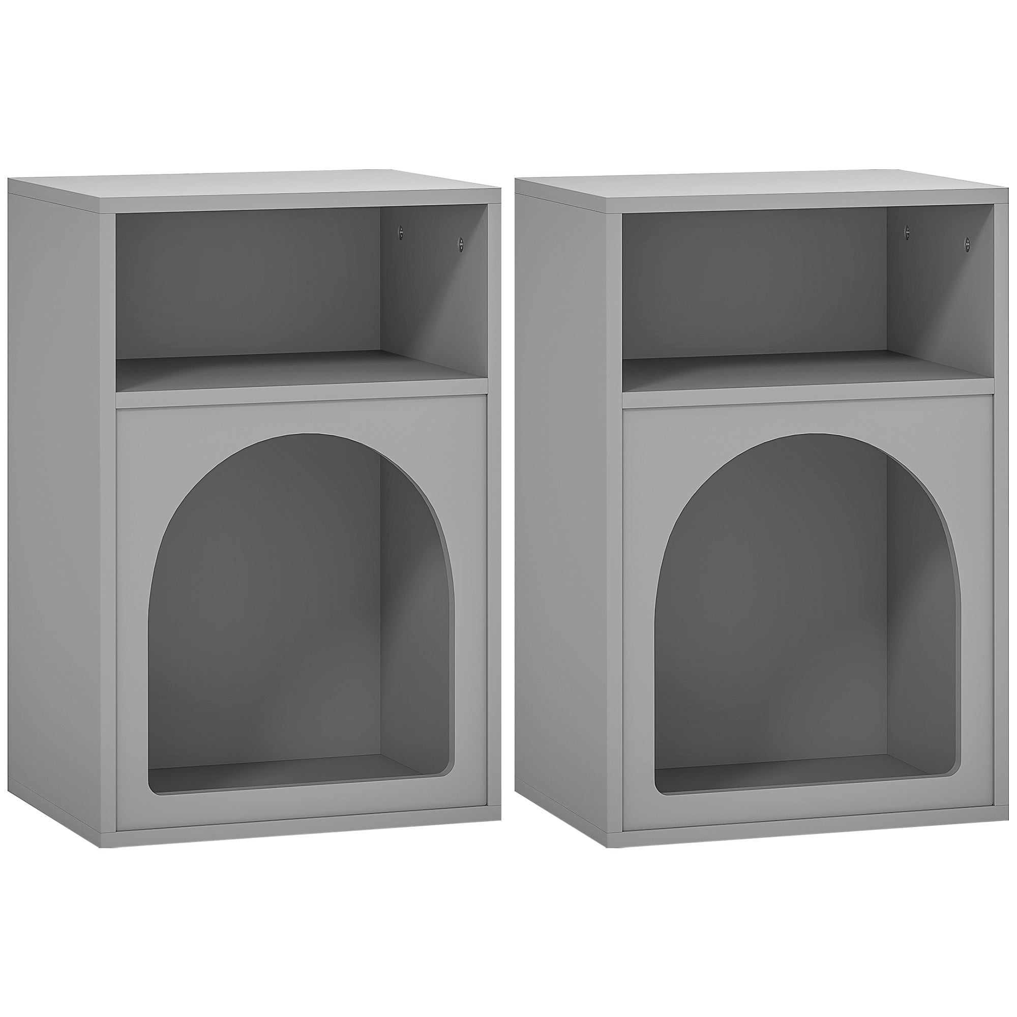 Lot de 2 tables de chevet, table de nuit avec compartiments ouverts, design arqué, chevet de lit pour chambre à coucher, salon, 40 x 30 x 60 cm, gris