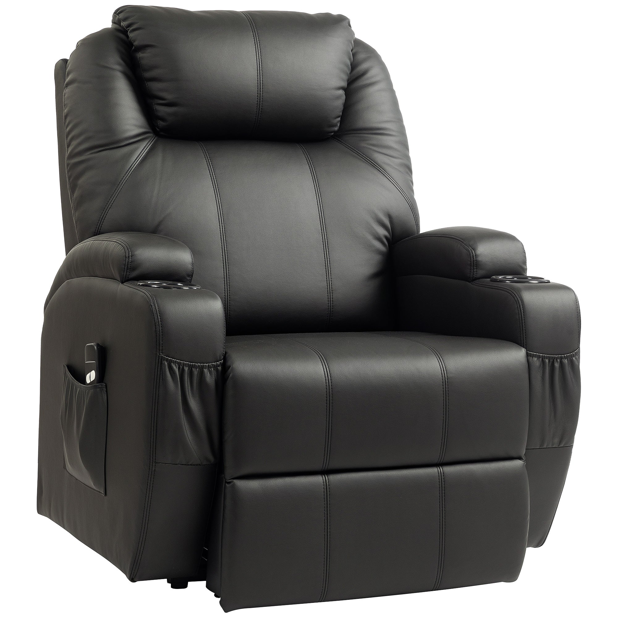 Fauteuil releveur électrique, fauteuil relax électrique avec repose-pied, dossier inclinable, télécommande, poches latérales et porte-gobelet - noir