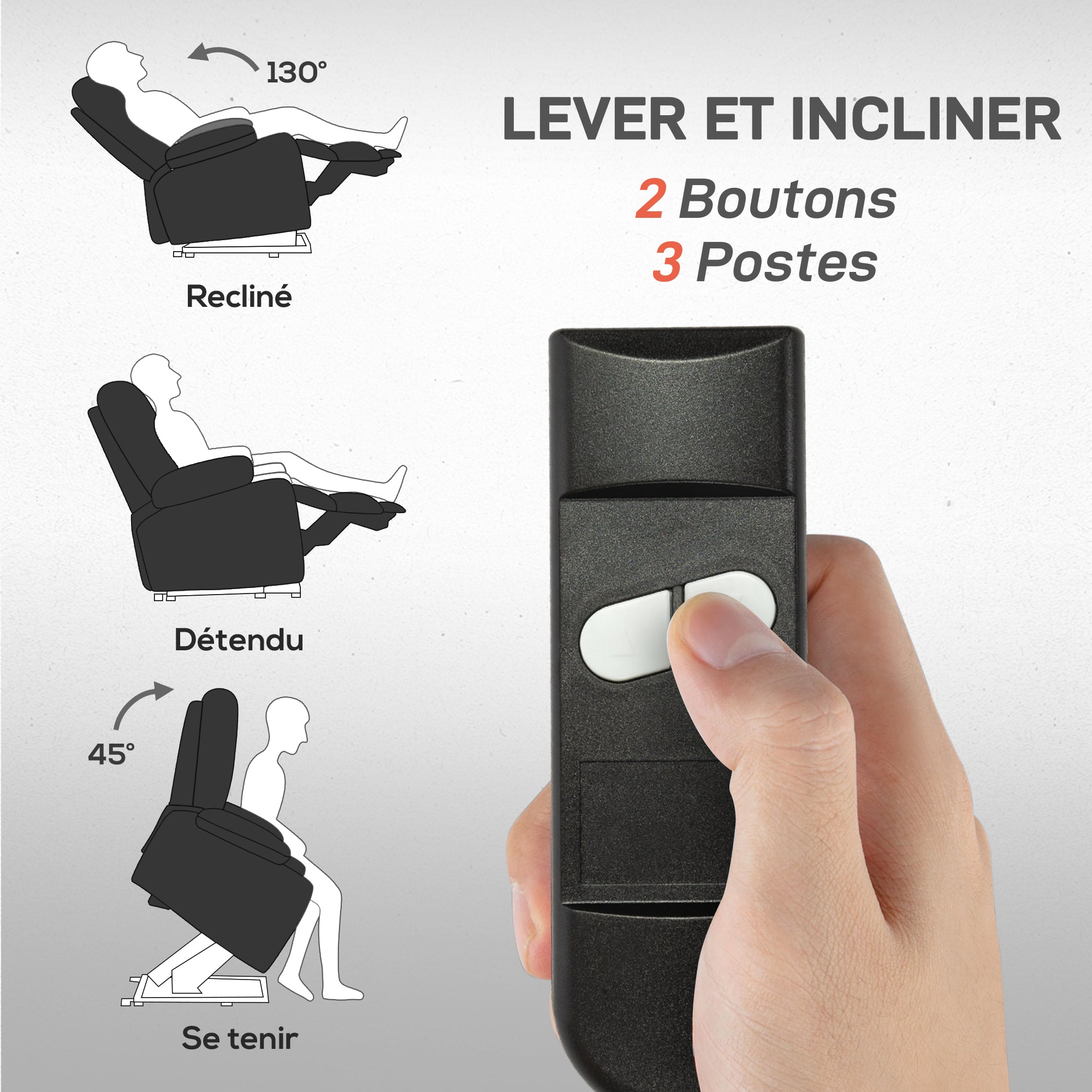 Fauteuil releveur électrique, fauteuil relax électrique avec repose-pied, dossier inclinable, télécommande, poches latérales et porte-gobelet - noir