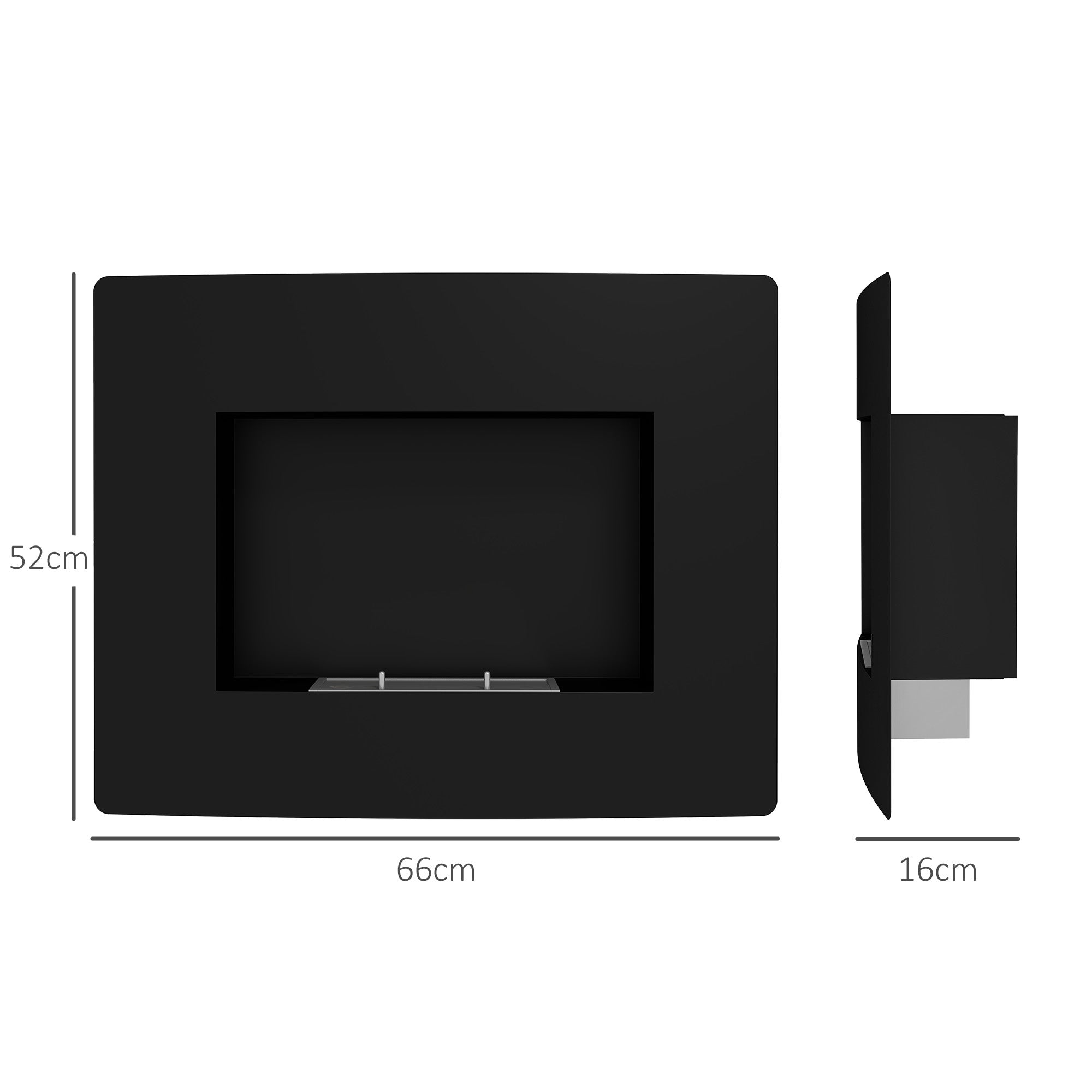 Cheminée bioéthanol encastrable, cheminée à l'éthanol avec volume de 0,9 litre, environ 3,3 h durée de combustion, poêle bioéthanol en acier inoxydable, 66 x 16 x 52 cm, noir