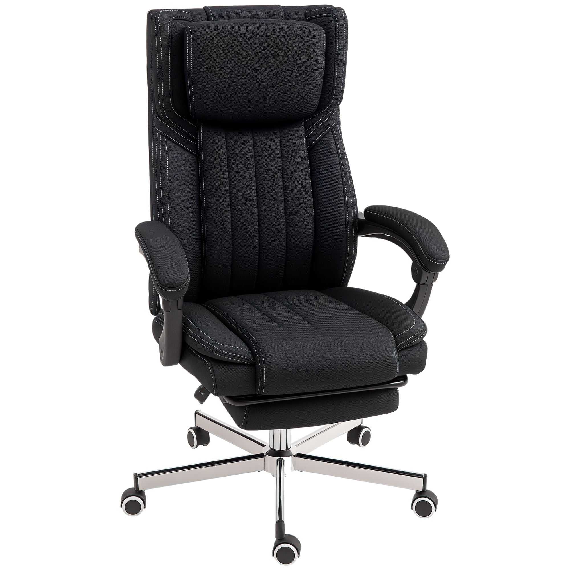 Chaise bureau fauteuil de bureau chaise ergonomique hauteur réglable dossier inclinable accoudoirs repose-pieds et appui-tête siège de bureau à roulettes pivotantes 65x61x105-113cm noir