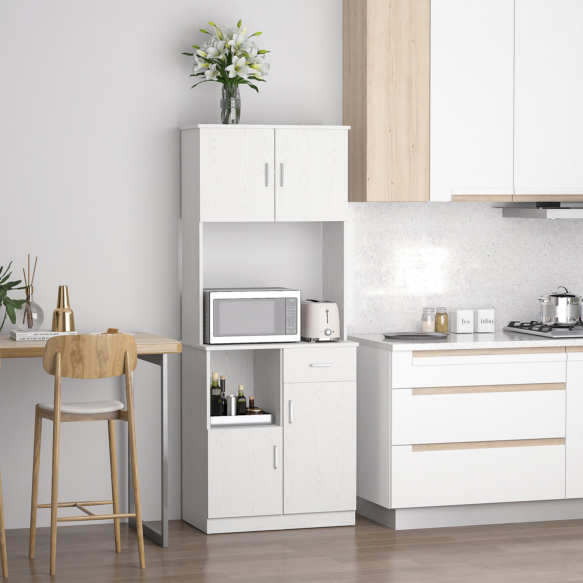 Buffet de cuisine armoire de cuisine multi-rangements 4 portes 1 tiroirs étagère + grand plateau 71 x 41 x 178 cm MDF blanc