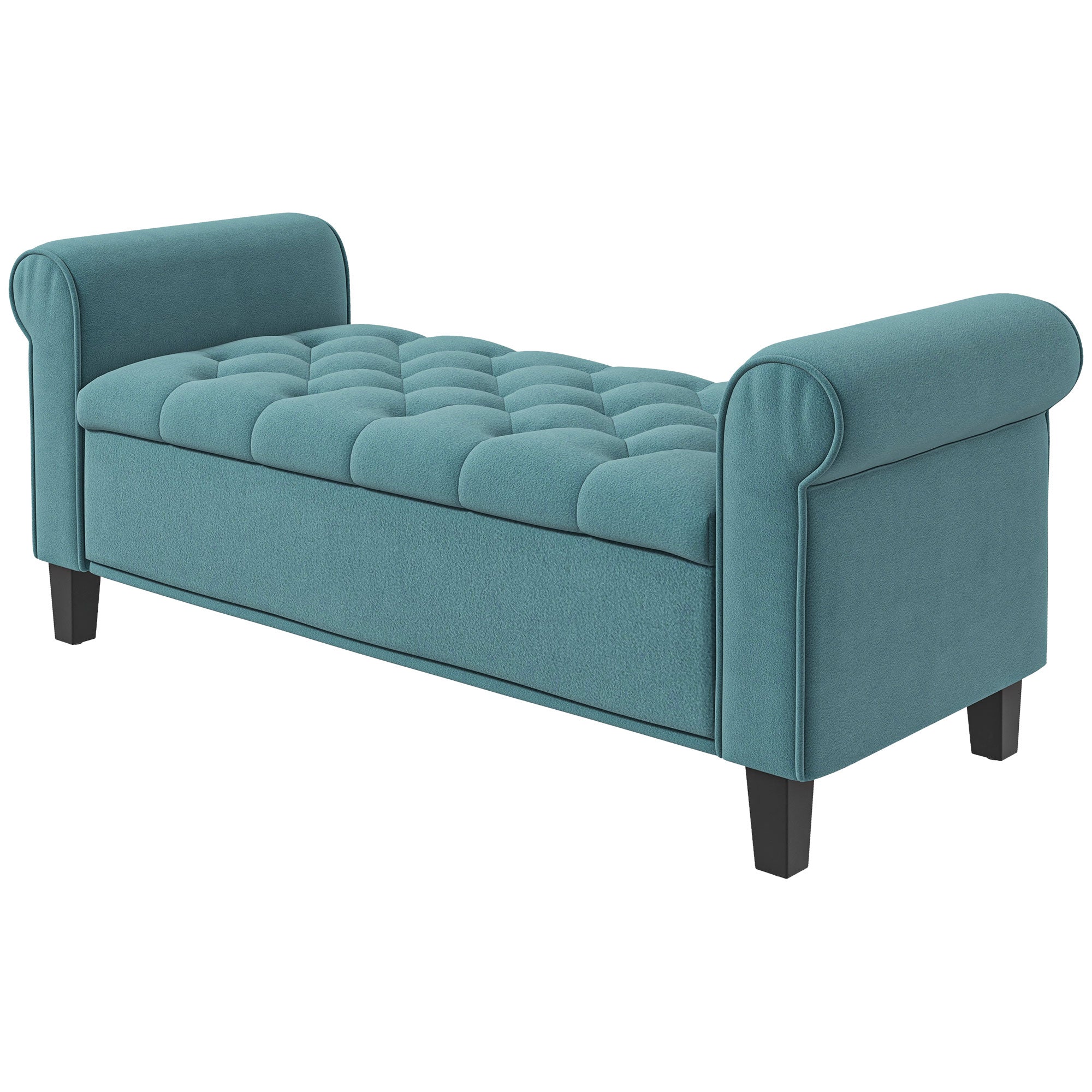 Banc de rangement bout de lit avec accoudoirs, coffre de rangement en tissu velours rembourré et capitonné, charge jusqu'à 220 kg, pour salon, chambre, entrée, 126 x 48,5 x 57 cm, vert