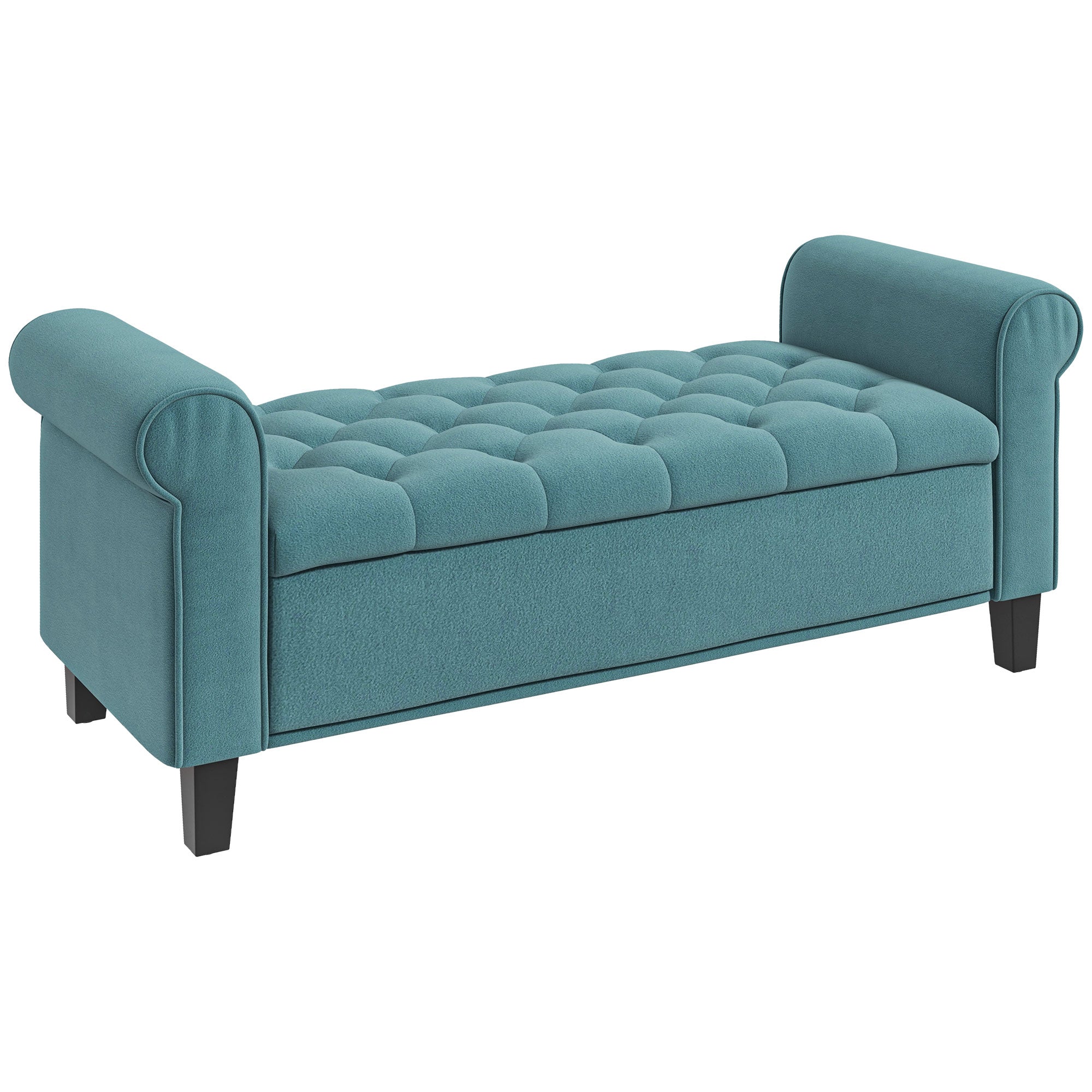 Banc de rangement bout de lit avec accoudoirs, coffre de rangement en tissu velours rembourré et capitonné, charge jusqu'à 220 kg, pour salon, chambre, entrée, 126 x 48,5 x 57 cm, vert