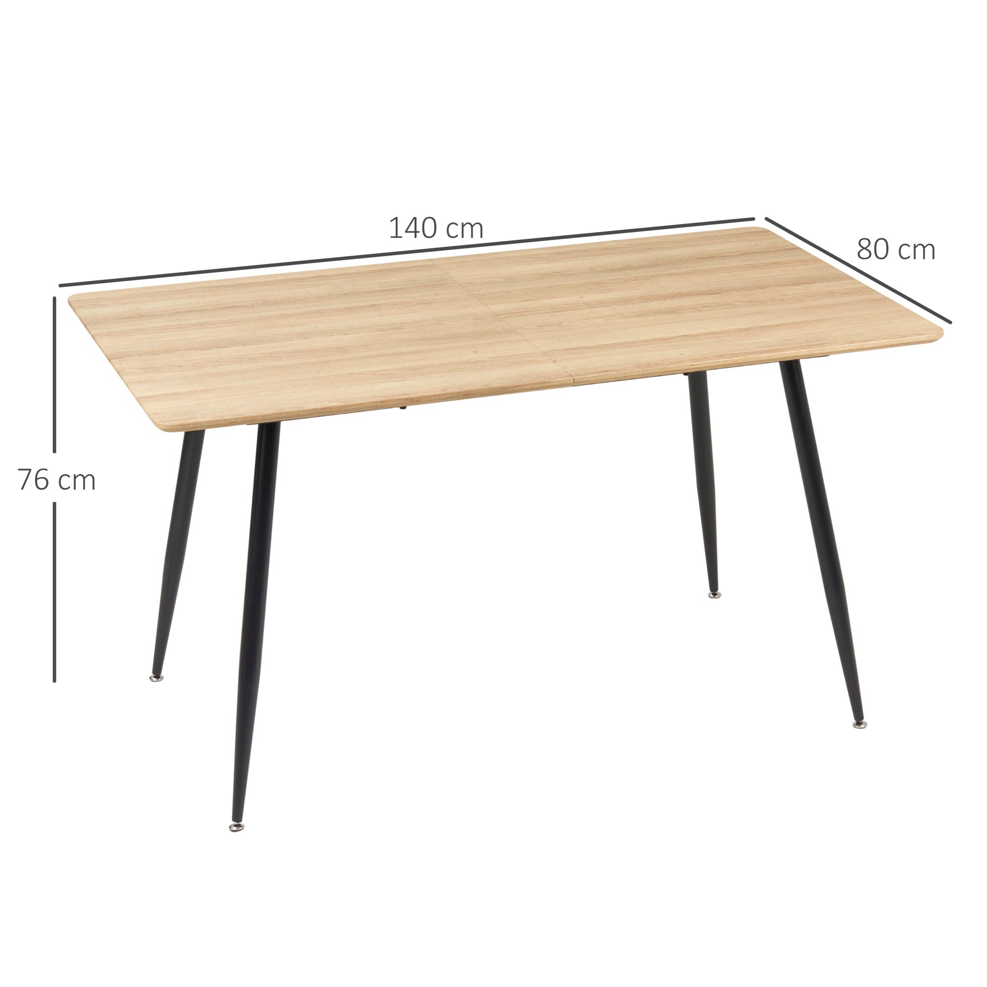 Table à manger rectangulaire, table de cuisine 140 cm, 4 personnes avec plateau effet bois, table de salle à manger, 4 pieds en acier, naturel et noir