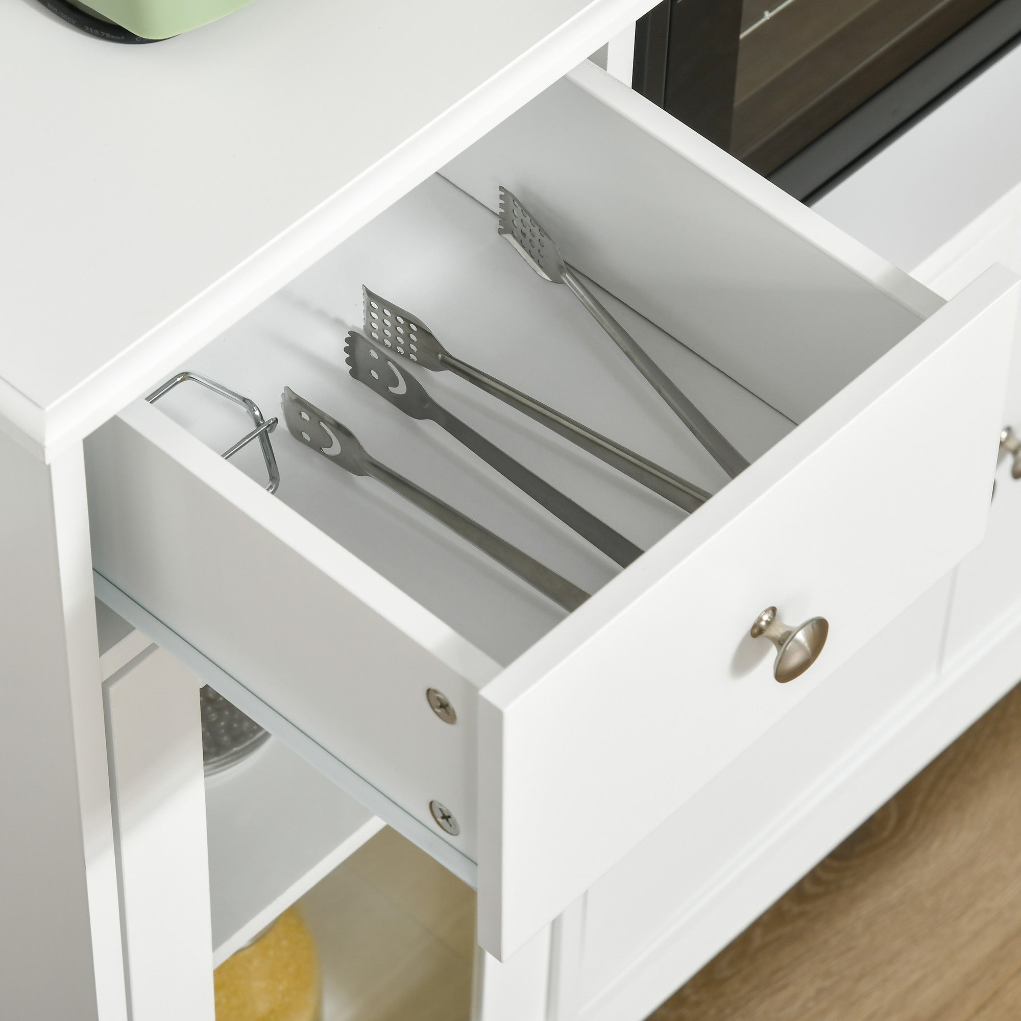 Meuble micro-ondes, buffet cuisine, armoire de rangement, pour cuisine, salle à Manger 90 x 40 x 82 cm verre trempé et bois, blanc