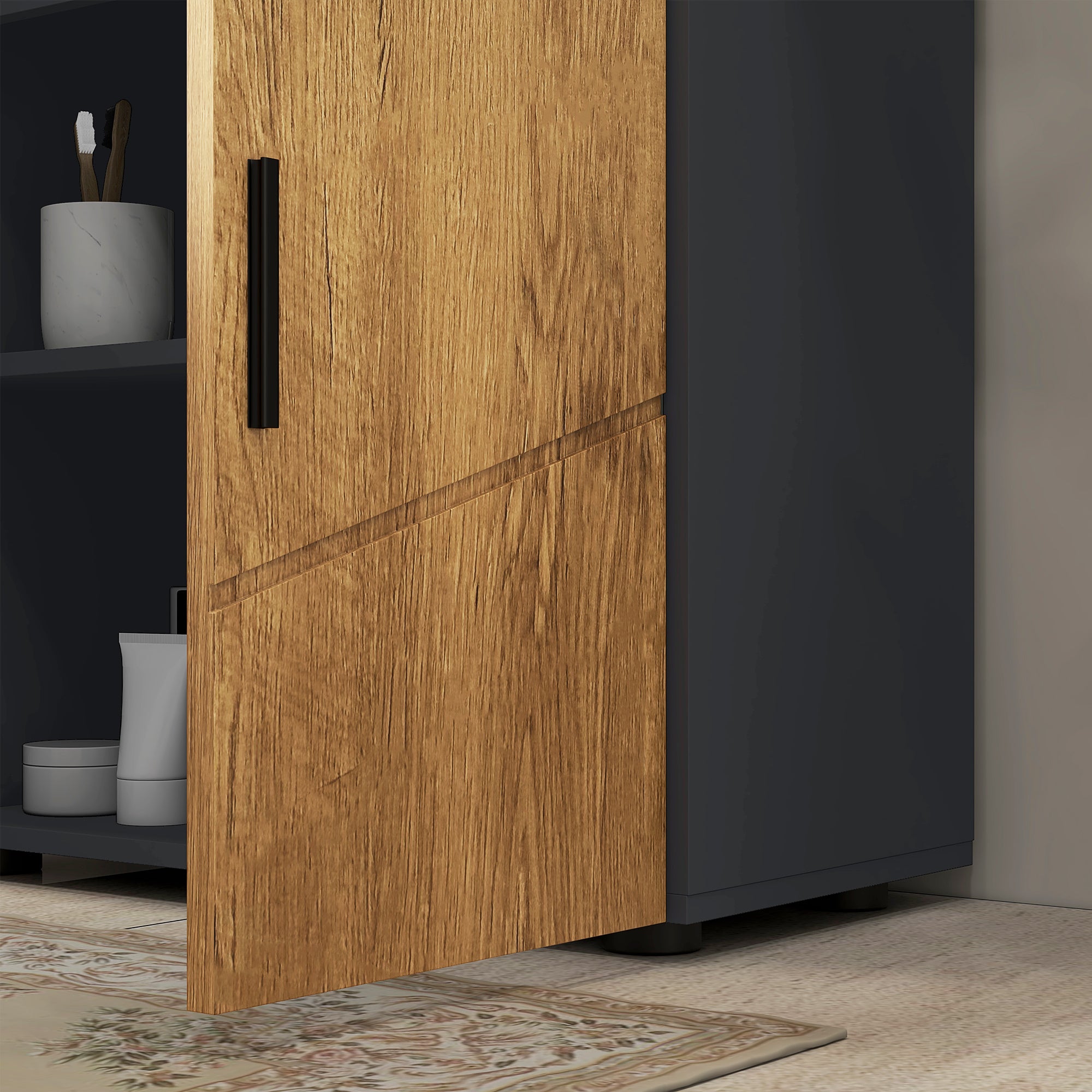 Meuble sous lavabo meuble de salle de bain 2 portes avec étagère réglable armoire de rangement pour vasque 60 x 30 x 60 cm gris anthracite et aspect bois