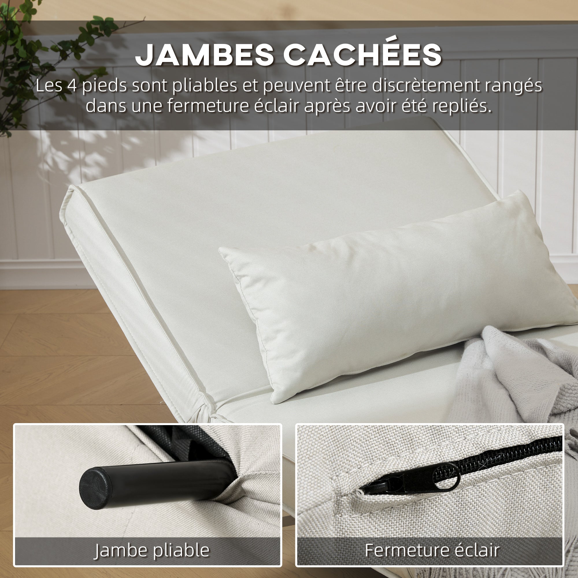 fauteuil convertible 1 place, fauteuil-lit chauffeuse 3 en 1 avec dossier réglable 6 positions, oreiller, siège rembourré, tissu en lin, canapé-lit pour invités, salon, bureau, crème