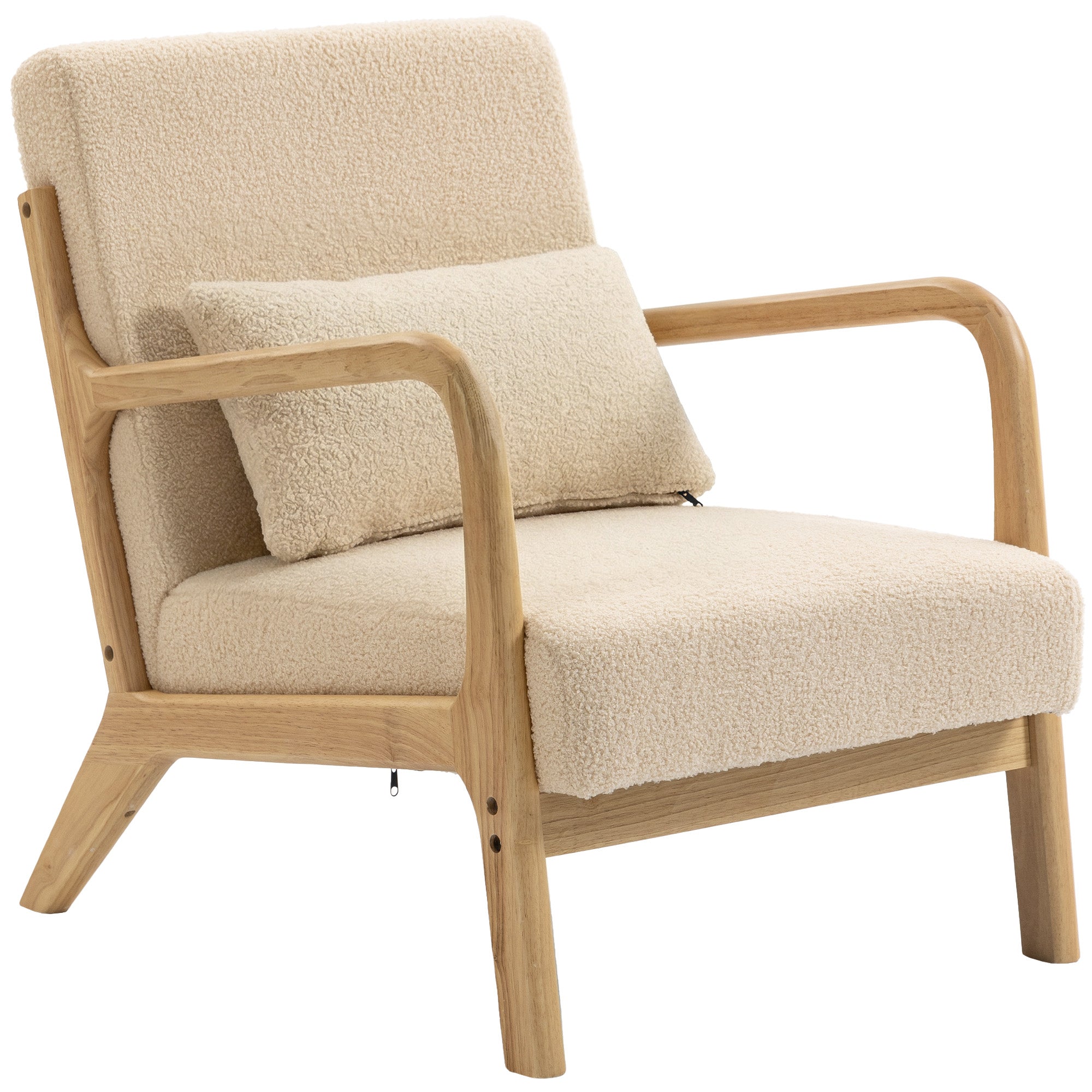 Fauteuil de salon avec cadre en bois massif fauteuil lounge - assise profonde - accoudoirs - aspect velours beige