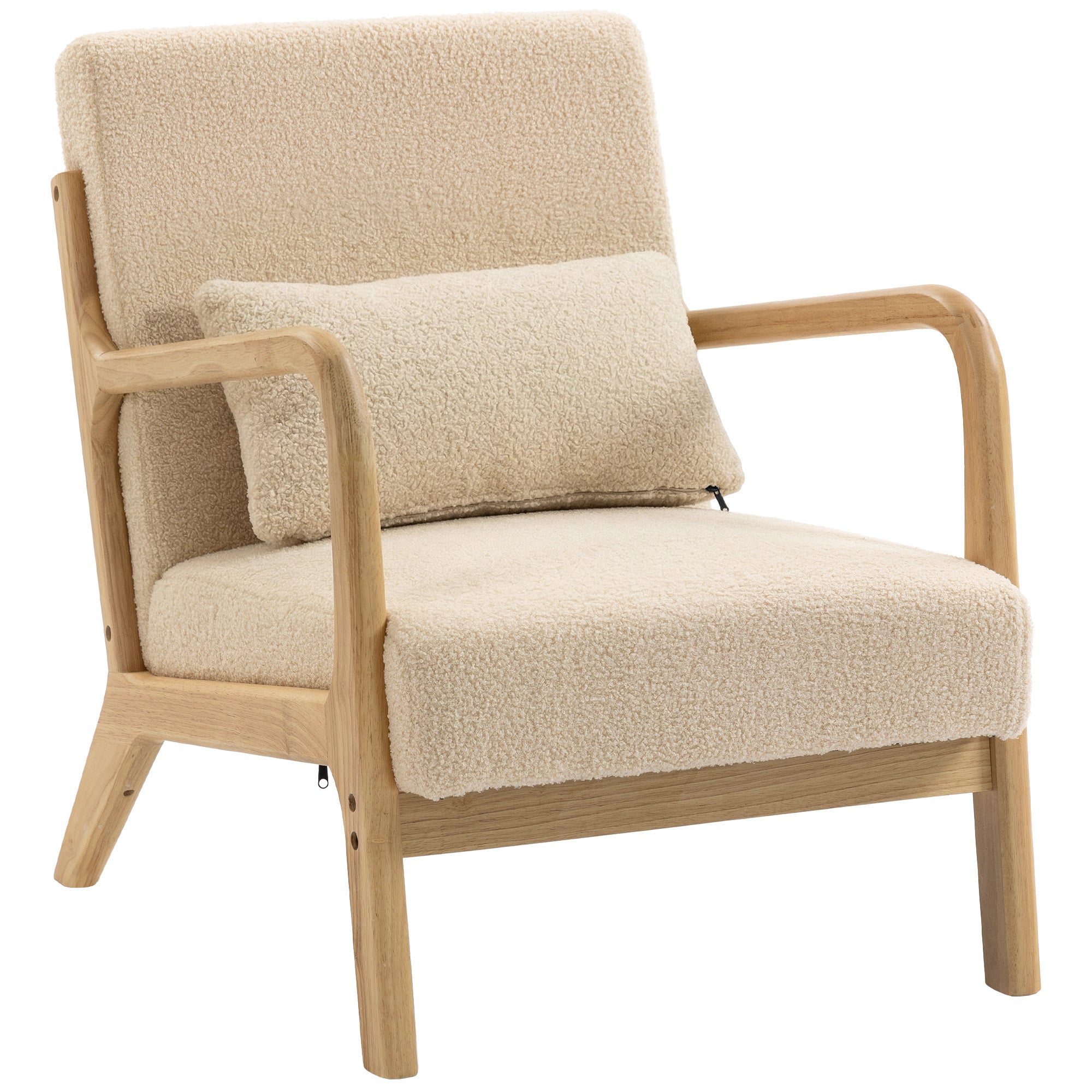 Fauteuil de salon avec cadre en bois massif fauteuil lounge - assise profonde - accoudoirs - aspect velours beige