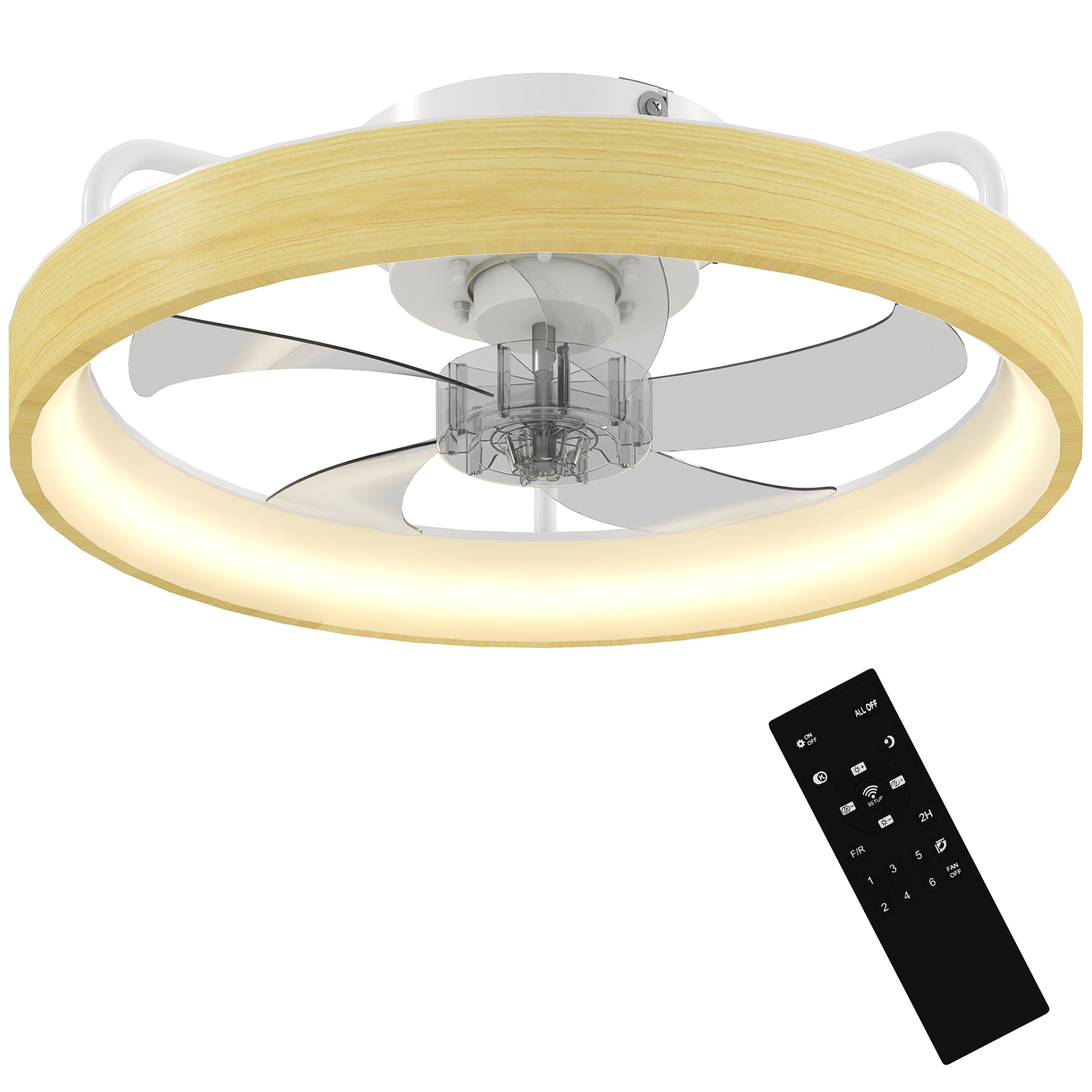 Ventilateur de plafond avec lumière LED plafonnier ventilateur Ø49 cm 7 pales moteur DC silencieux 6 vitesses 3 températures de couleur luminosité réglable télécommande minuterie mode été-hiver