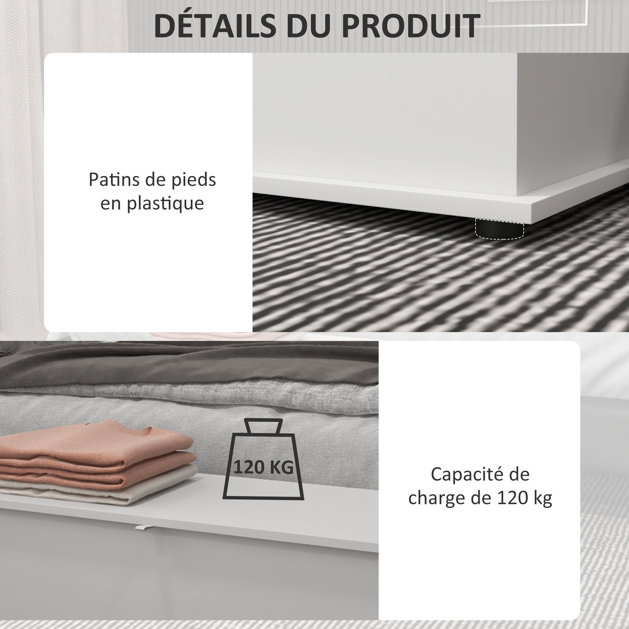 Coffre de rangement, banc de rangement avec couvercle rabattable et charnières de sécurité, banc chaussures, meuble d'entrée, couloir, chambre, salon, 80 x 40 x 40 cm, blanc