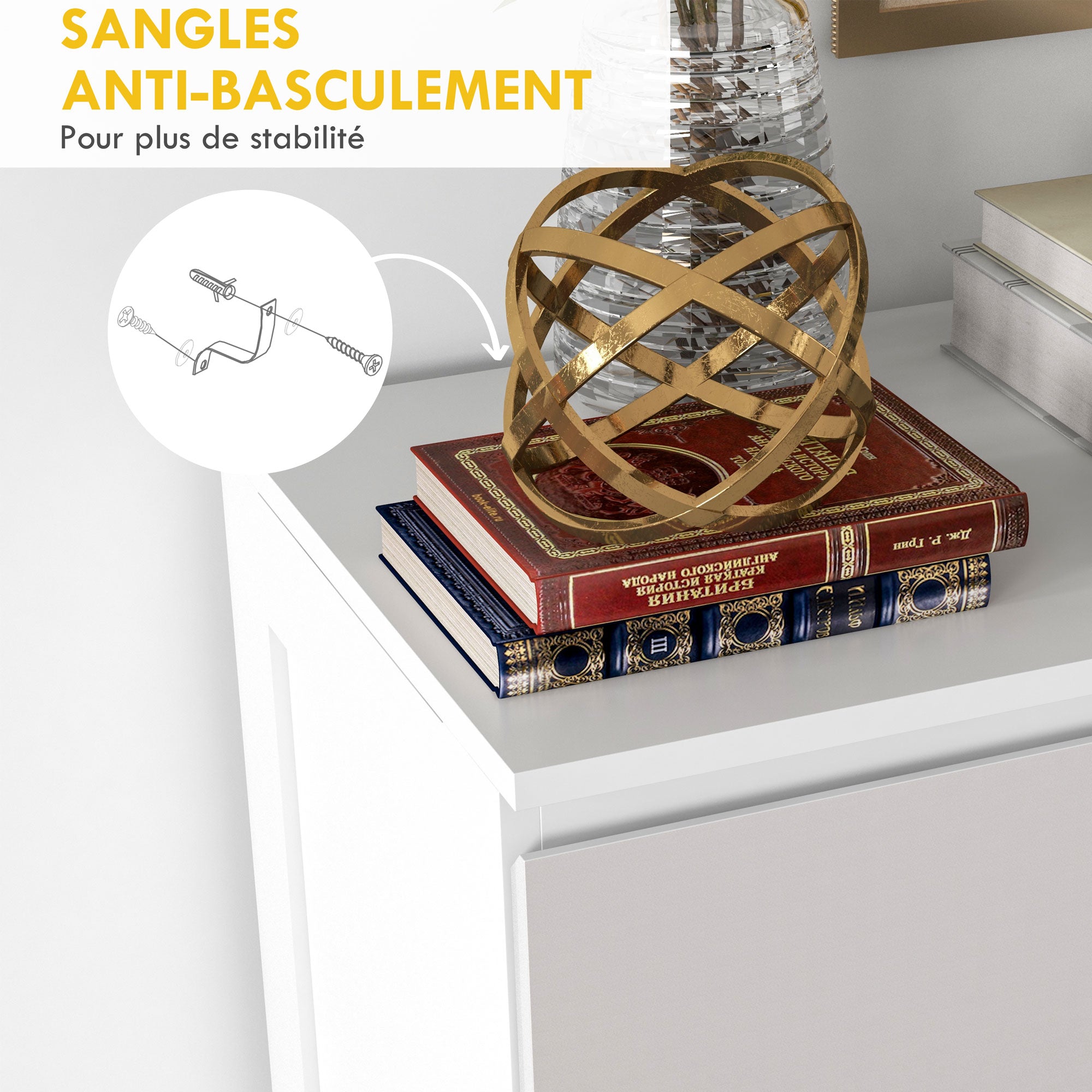 Commode 5 tiroirs commode chambre meuble de rangement épuré style moderne avec mécanisme de fermeture en douceur, pour chambre à coucher, salon - 60 x 38 x 100 cm, blanc