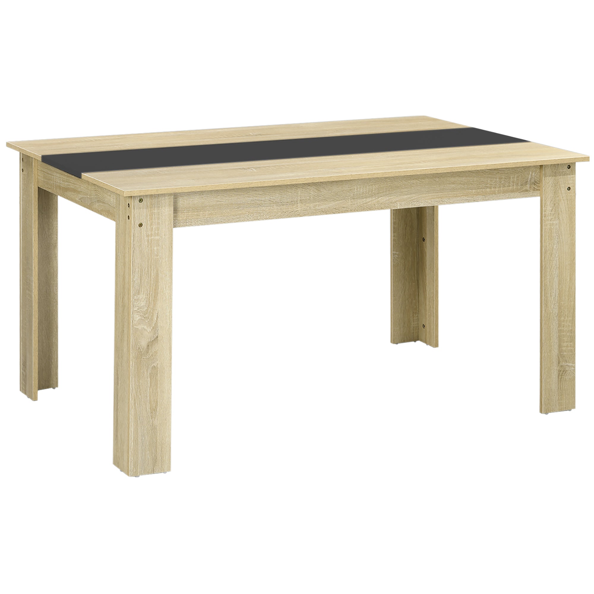 Table de salle à manger table de cuisine pour 6 personnes, style scandinave en bois aspect naturel et noir, dim. 140L x 90l x 75H cm