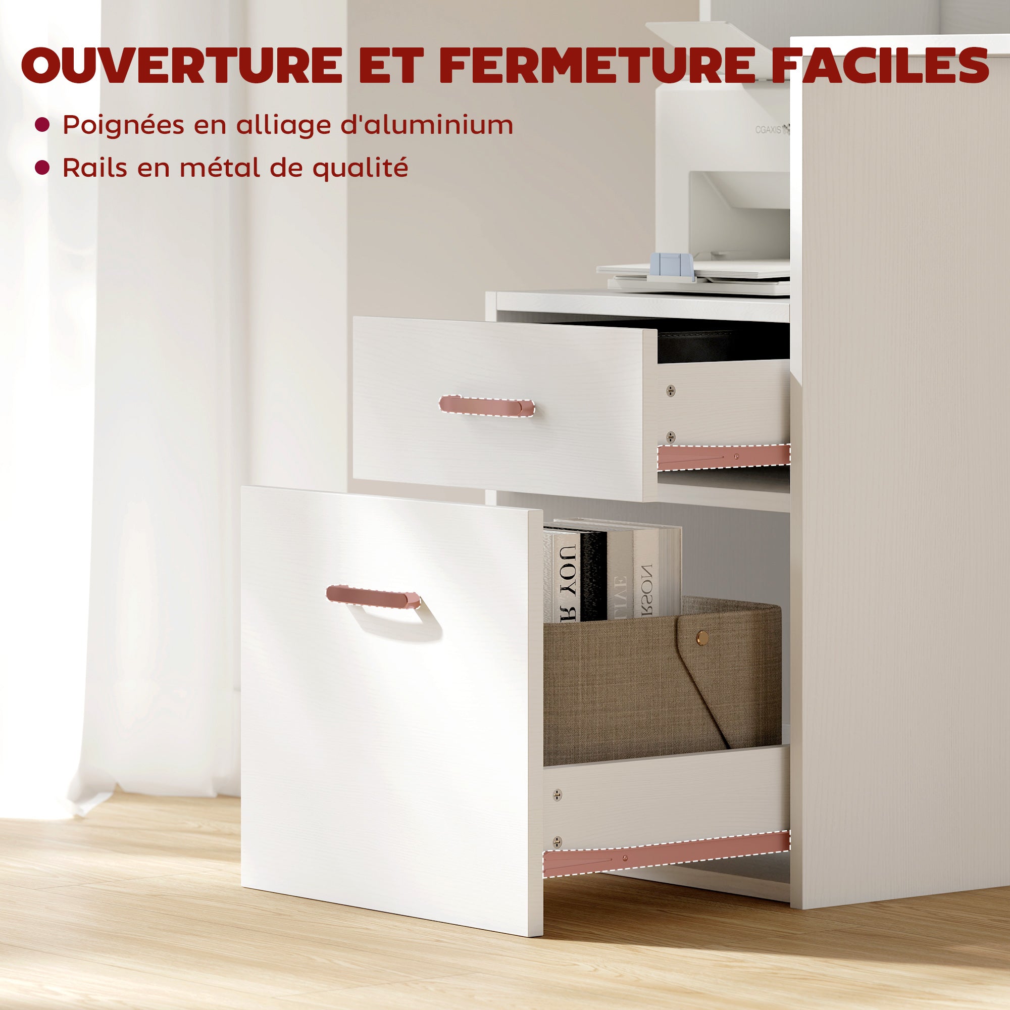Bureau informatique avec 2 tiroirs, bureau avec rangement, 137 x 55 x 92 cm, étagères ouvertes et tablette d'imprimante, style moderne, table d'ordinateur pour chambre, studio, blanc