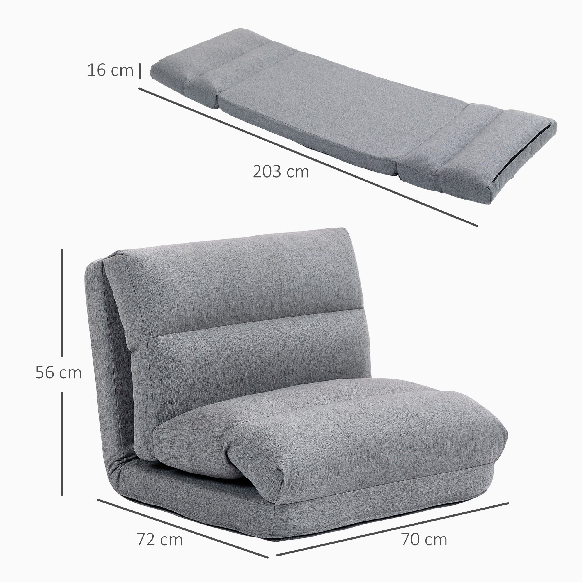 Canapé paresseux chauffeuse 1 place fauteuil paresseux convertible en lit fauteuil salon avec dossier inclinable sur 5 positions, charge 120 Kg, pour salon chambre et bureau, 70x72x56 cm, gris