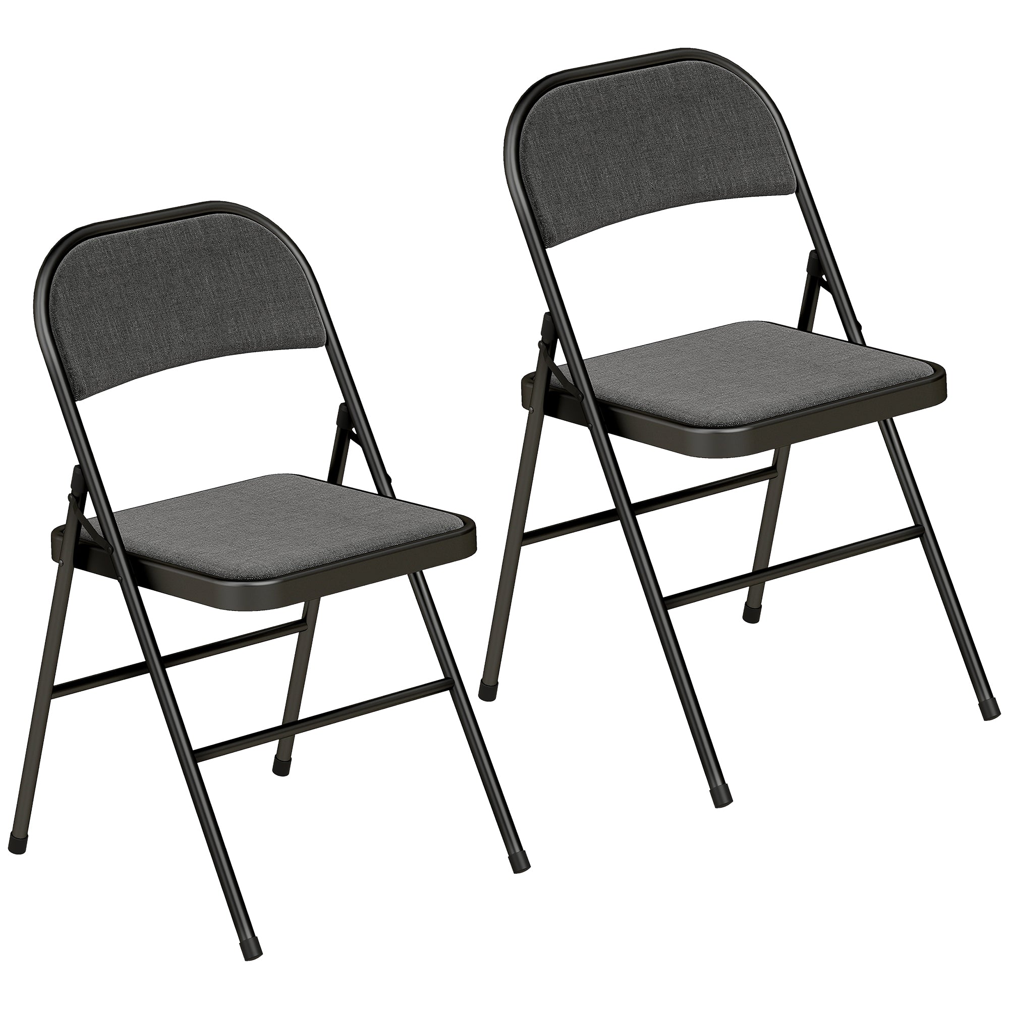 Lot de 2 chaises pliantes chaises de salle à manger portables chaise pliable d'intérieur avec coussin en lin et cadre en acier dim. 45l x 46P x 78H cm noir