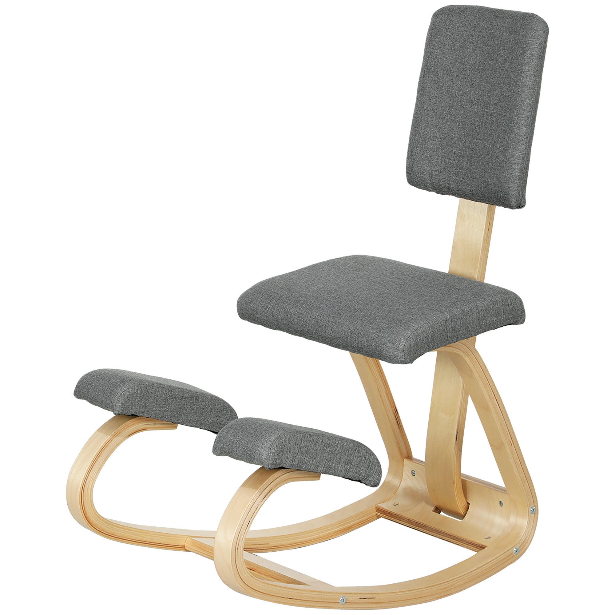Chaise à genoux ergonomique avec dossier, siège assis genoux à bascule, tabouret ergonomique en bois, tabouret bureau orthopédique, correcteur de posture, soulager les douleurs au dos, gris