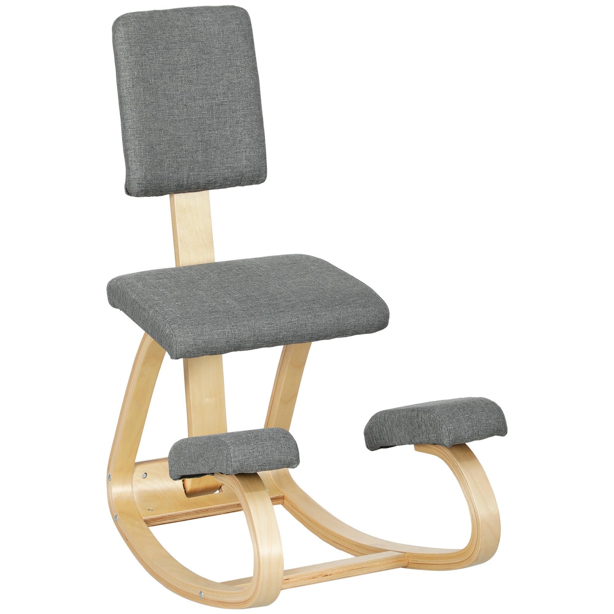 Chaise à genoux ergonomique avec dossier, siège assis genoux à bascule, tabouret ergonomique en bois, tabouret bureau orthopédique, correcteur de posture, soulager les douleurs au dos, gris