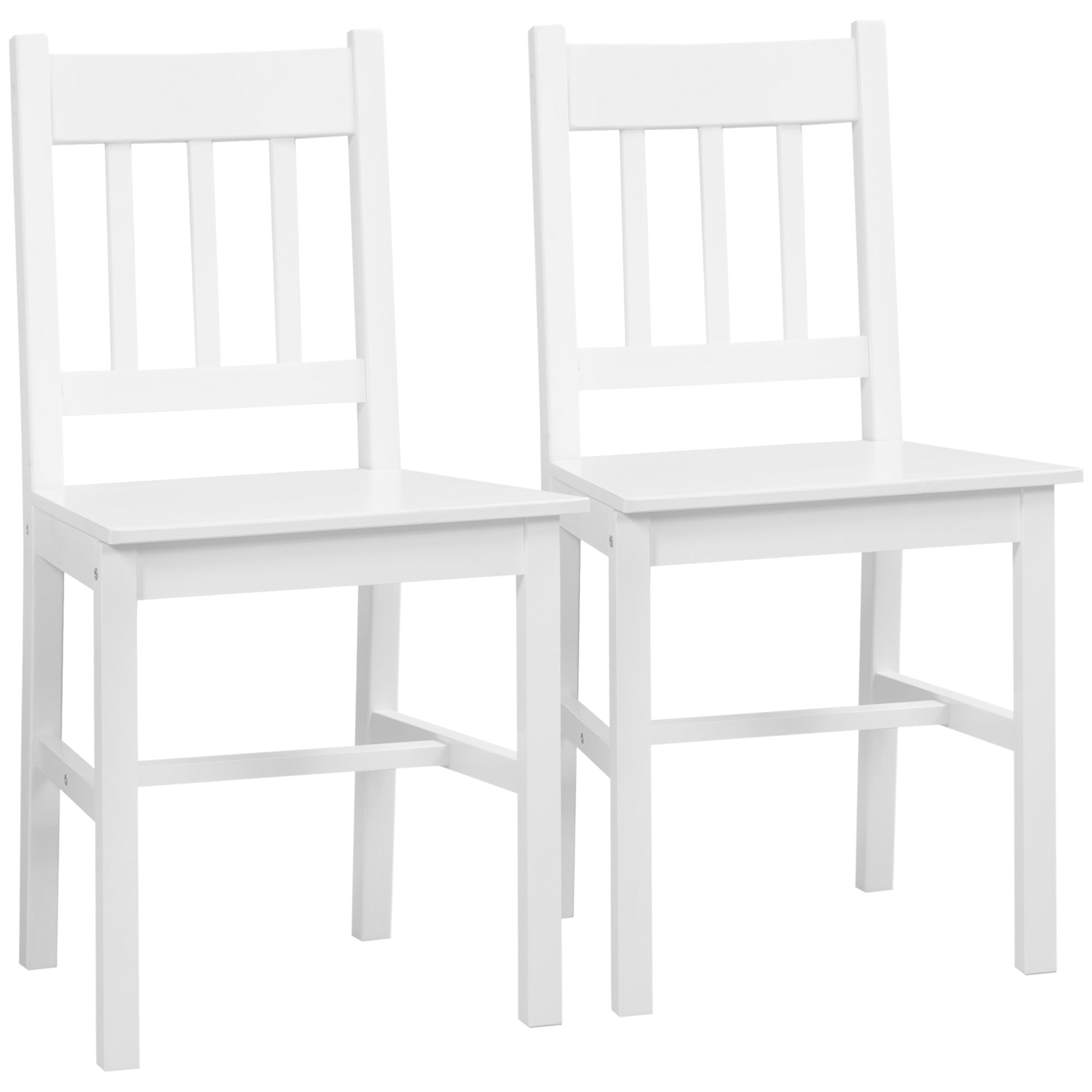 Lot de 2 chaises de salle à manger en bois massif, chaise de cuisine, dossier lattes, esprit campagne, pour salon, salle de séjour, cuisine, blanc