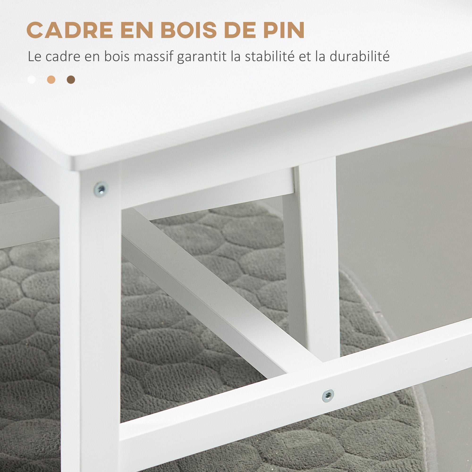 Lot de 2 chaises de salle à manger en bois massif, chaise de cuisine, dossier lattes, esprit campagne, pour salon, salle de séjour, cuisine, blanc