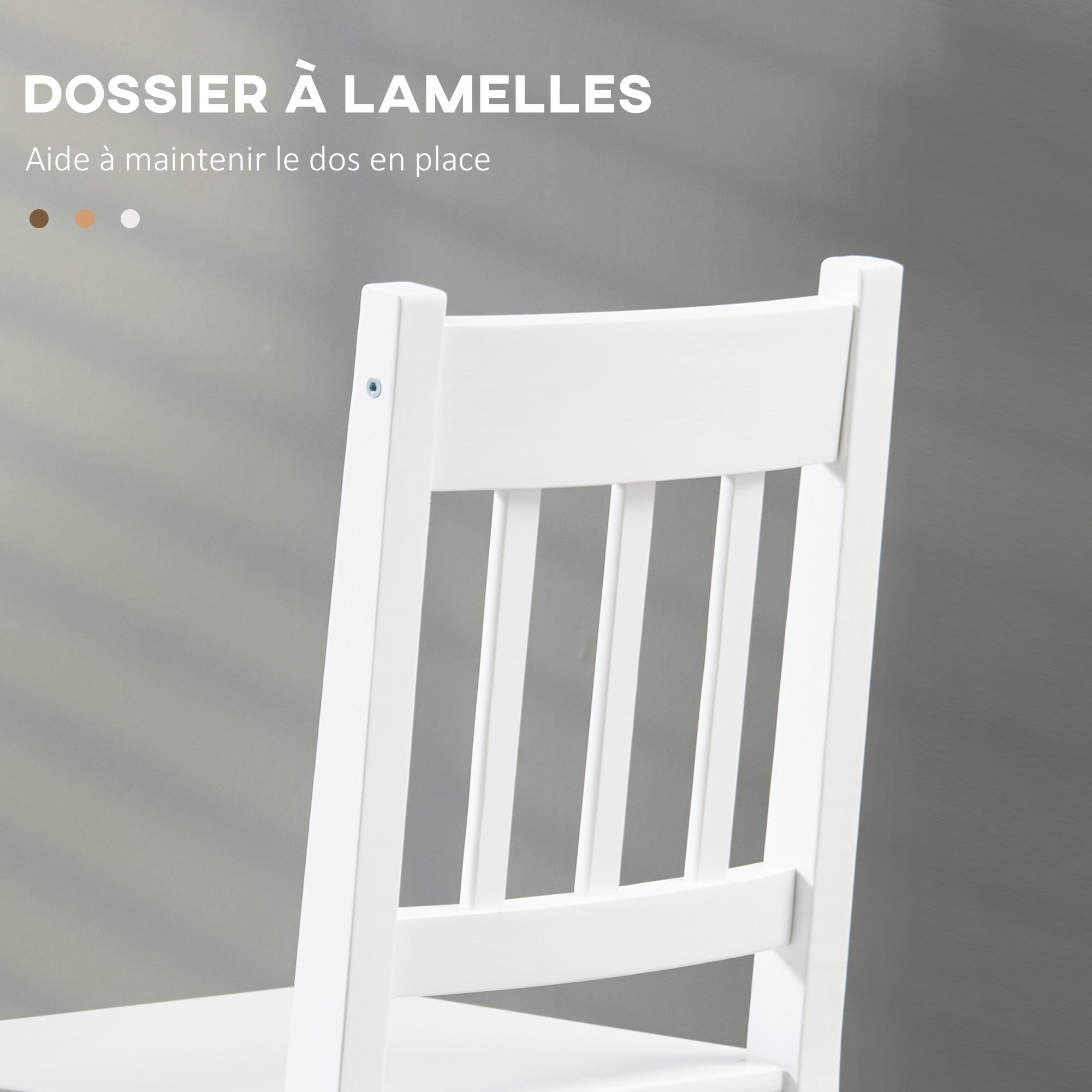Lot de 2 chaises de salle à manger en bois massif, chaise de cuisine, dossier lattes, esprit campagne, pour salon, salle de séjour, cuisine, blanc