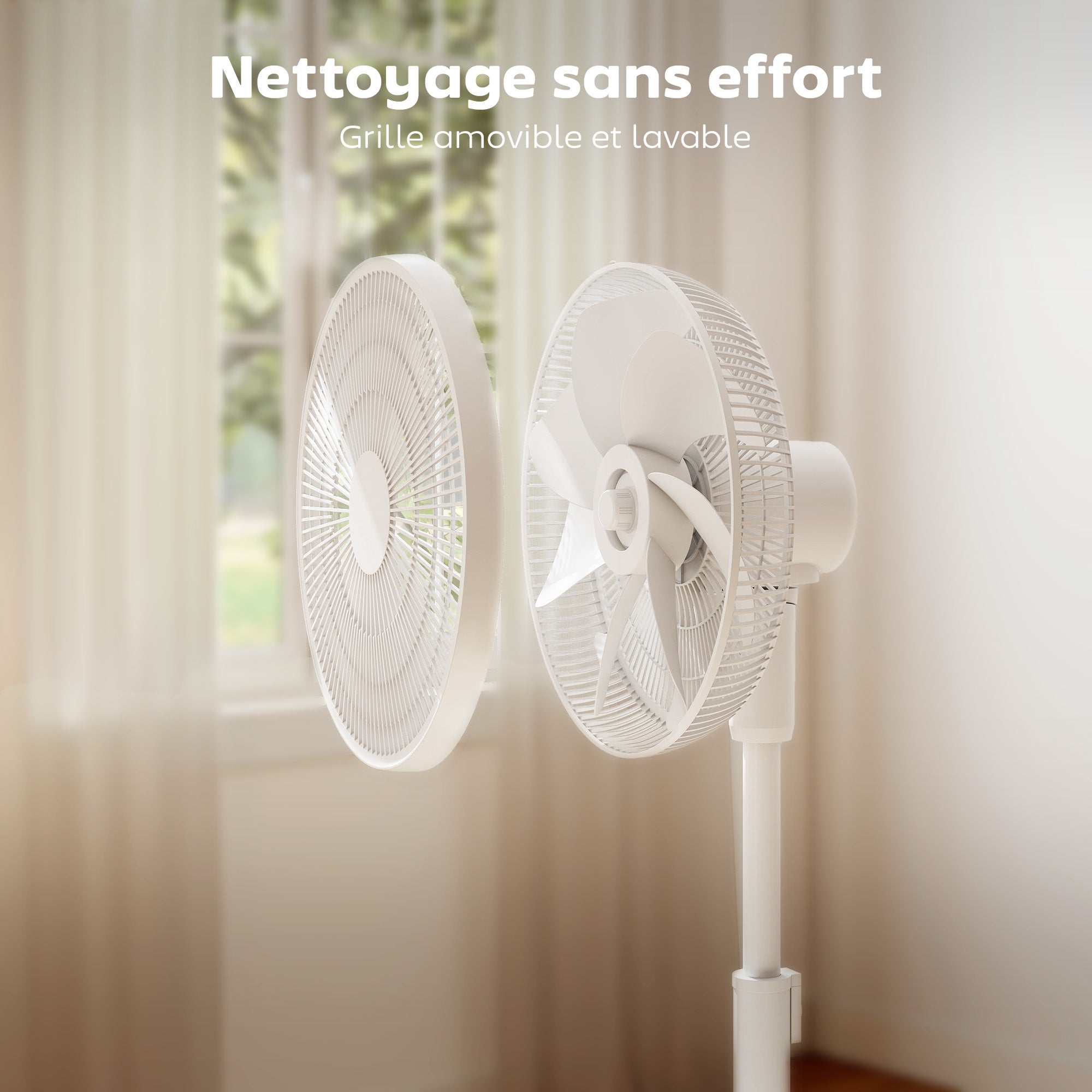 Ventilateur sur pied, ventilateur 39 cm avec 12 vitesses, 4 modes, minuterie 9H, oscillant 120°, hauteur réglable et télécommande magnétique, pour chambre, salon, bureau, blanc