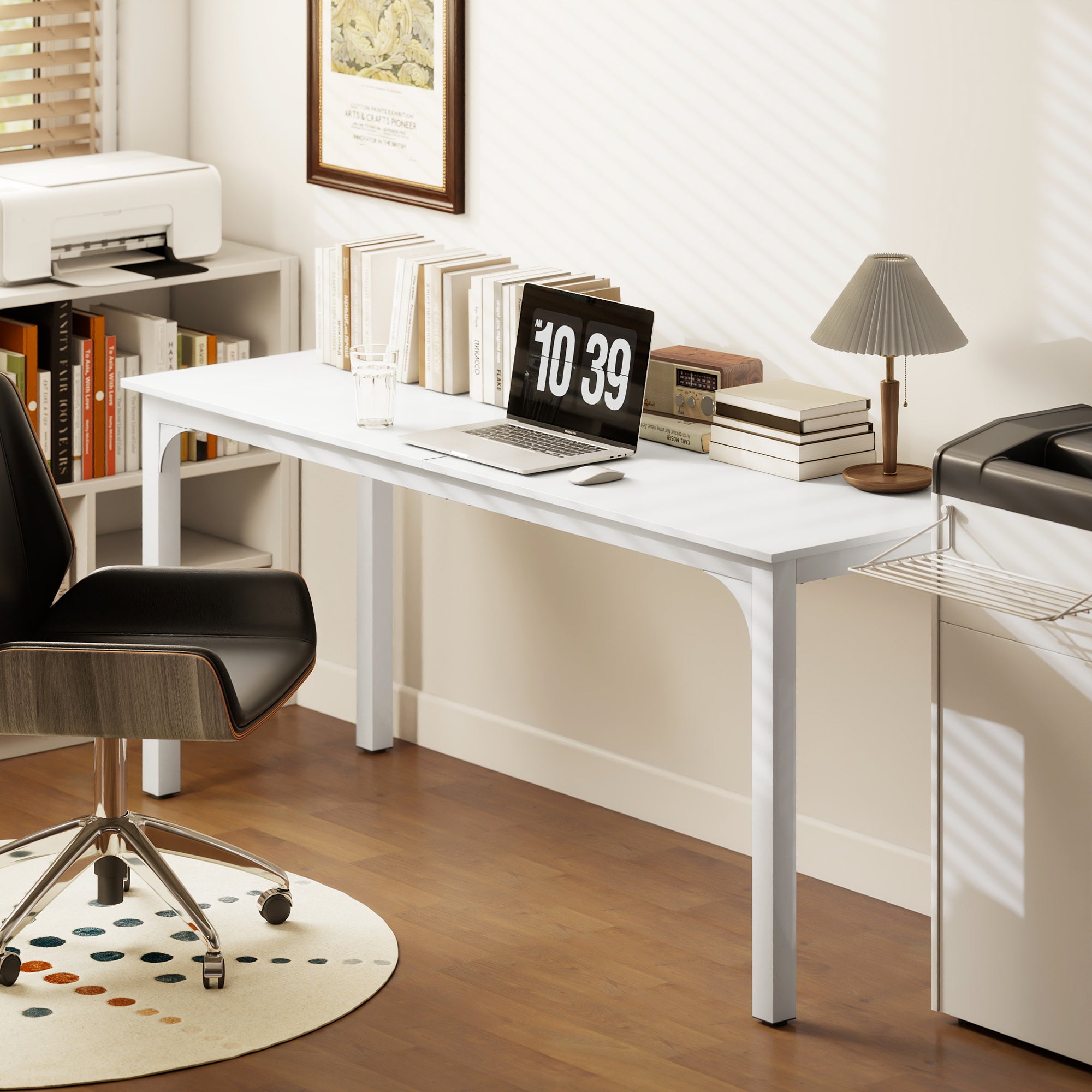 Bureau, bureau d'ordinateur 180 cm avec large plateau pour 2 personnes, cadre en acier, table d'ordinateur pour travail à domicile ou étude, blanc