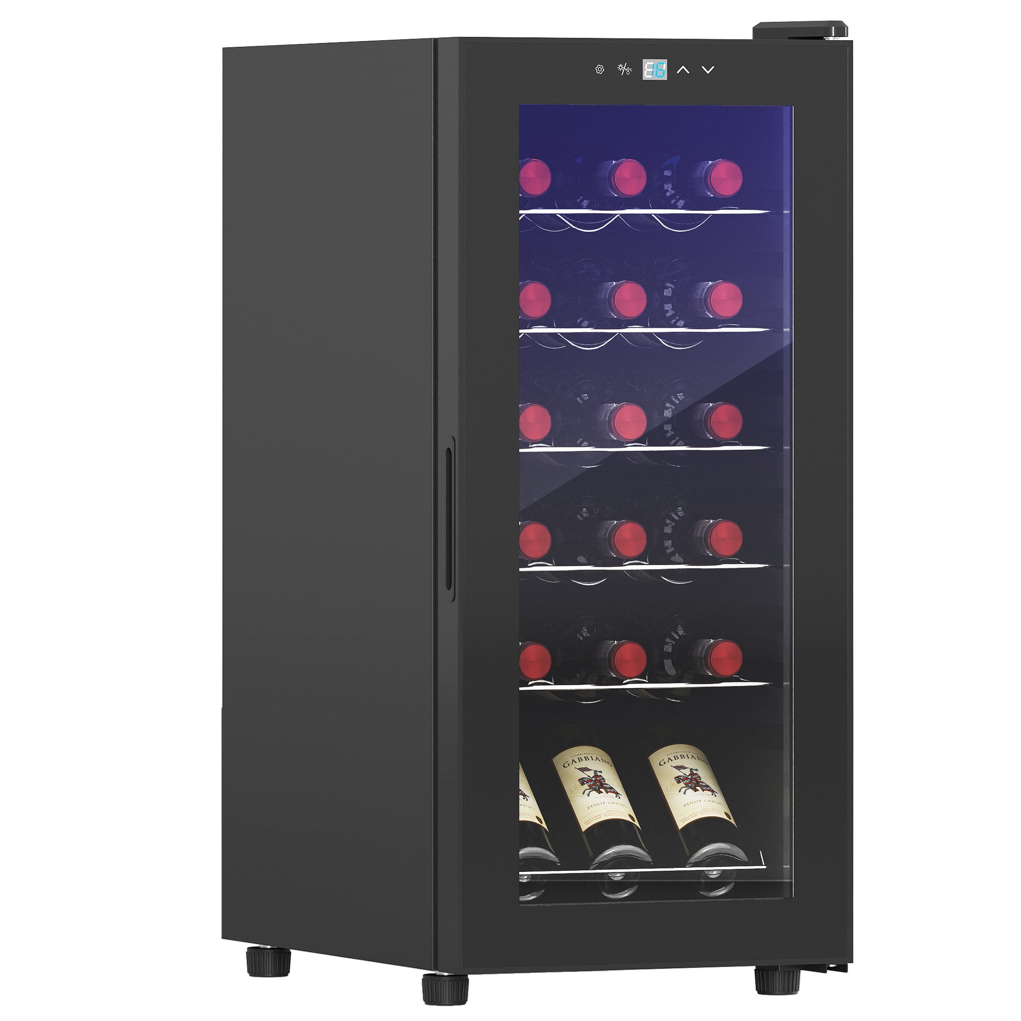 Cave à vin 18 bouteilles 50L réfrigérateur à vin silencieux avec porte en verre, étagères réglables, éclairage LED, écran tactile numérique, frigo vin contrôle de la température 5-18°C, noir