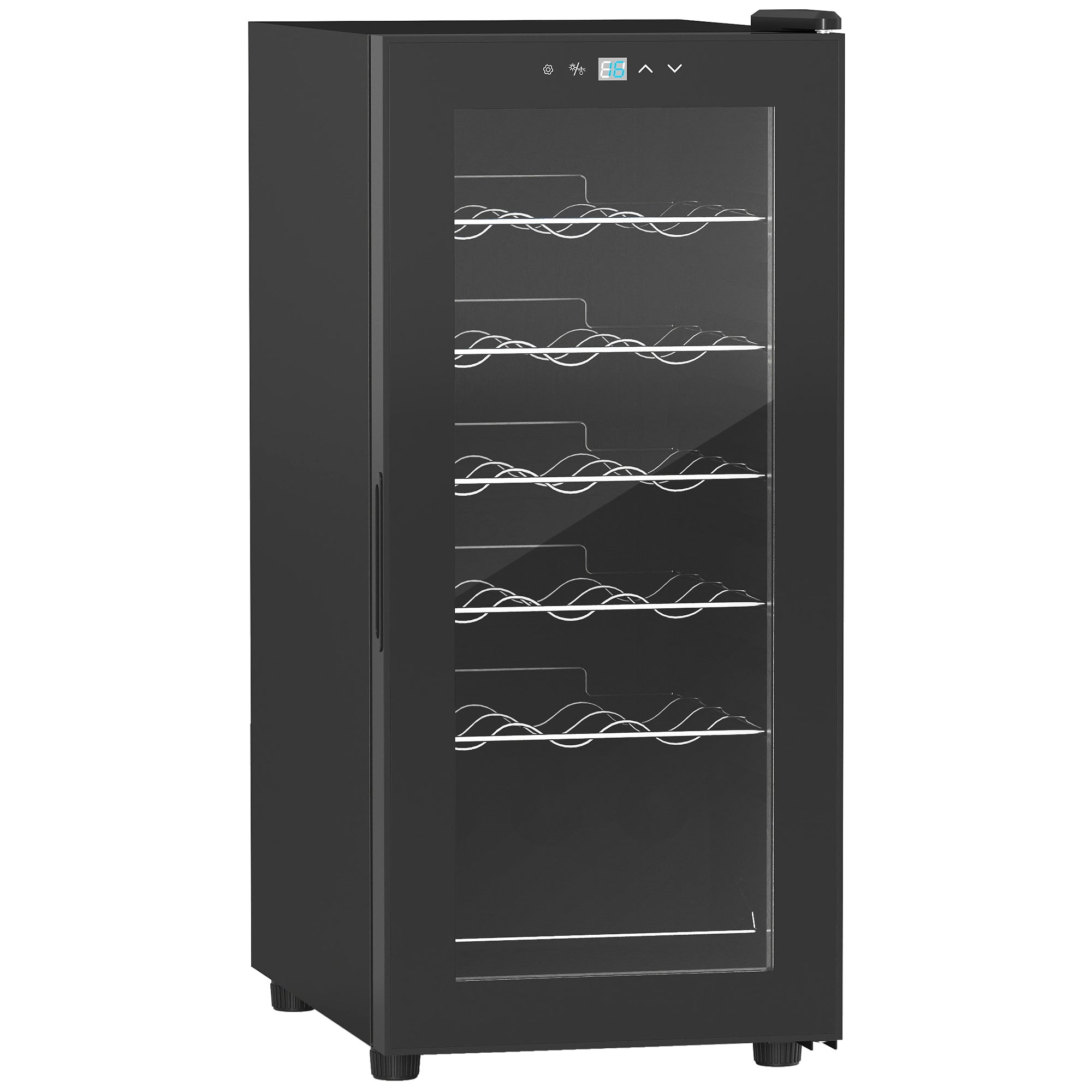Cave à vin 18 bouteilles 50L réfrigérateur à vin silencieux avec porte en verre, étagères réglables, éclairage LED, écran tactile numérique, frigo vin contrôle de la température 5-18°C, noir