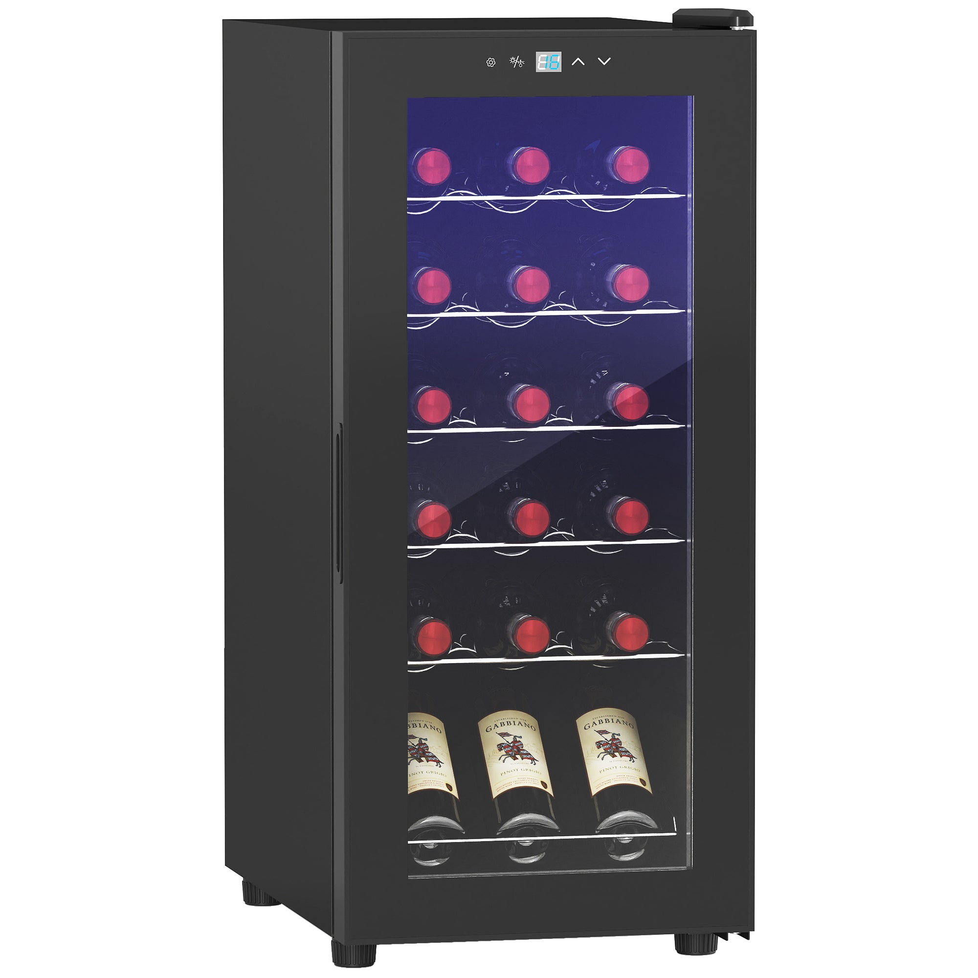 Cave à vin 18 bouteilles 50L réfrigérateur à vin silencieux avec porte en verre, étagères réglables, éclairage LED, écran tactile numérique, frigo vin contrôle de la température 5-18°C, noir