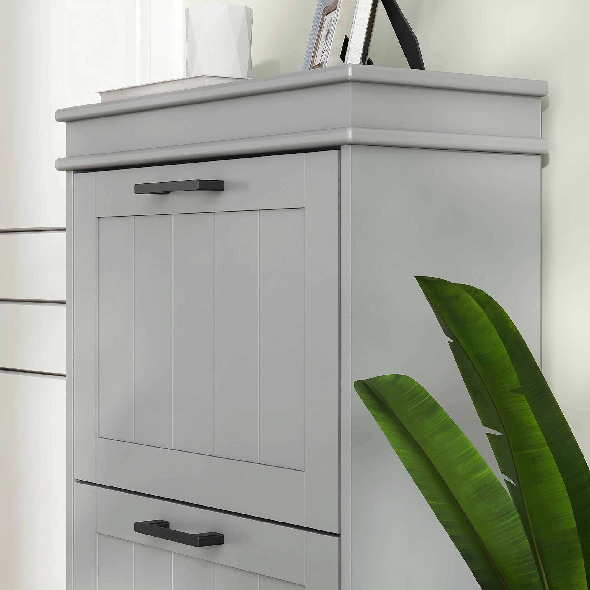 Meuble à chaussures 15 paires, armoire à chaussures étroite moderne avec 3 tiroirs rabattables et étagères réglables, pour couloir et entrée, 54 x 24 x 117,5 cm, gris