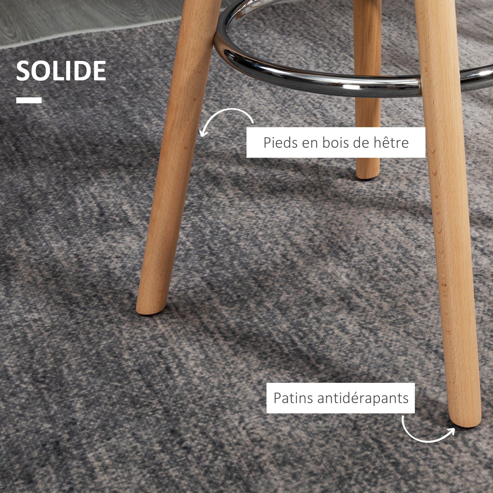 Lot de 2 tabourets de bar style scandinave hauteur 70 cm avec pieds en bois et repose-pieds en acier - blanc