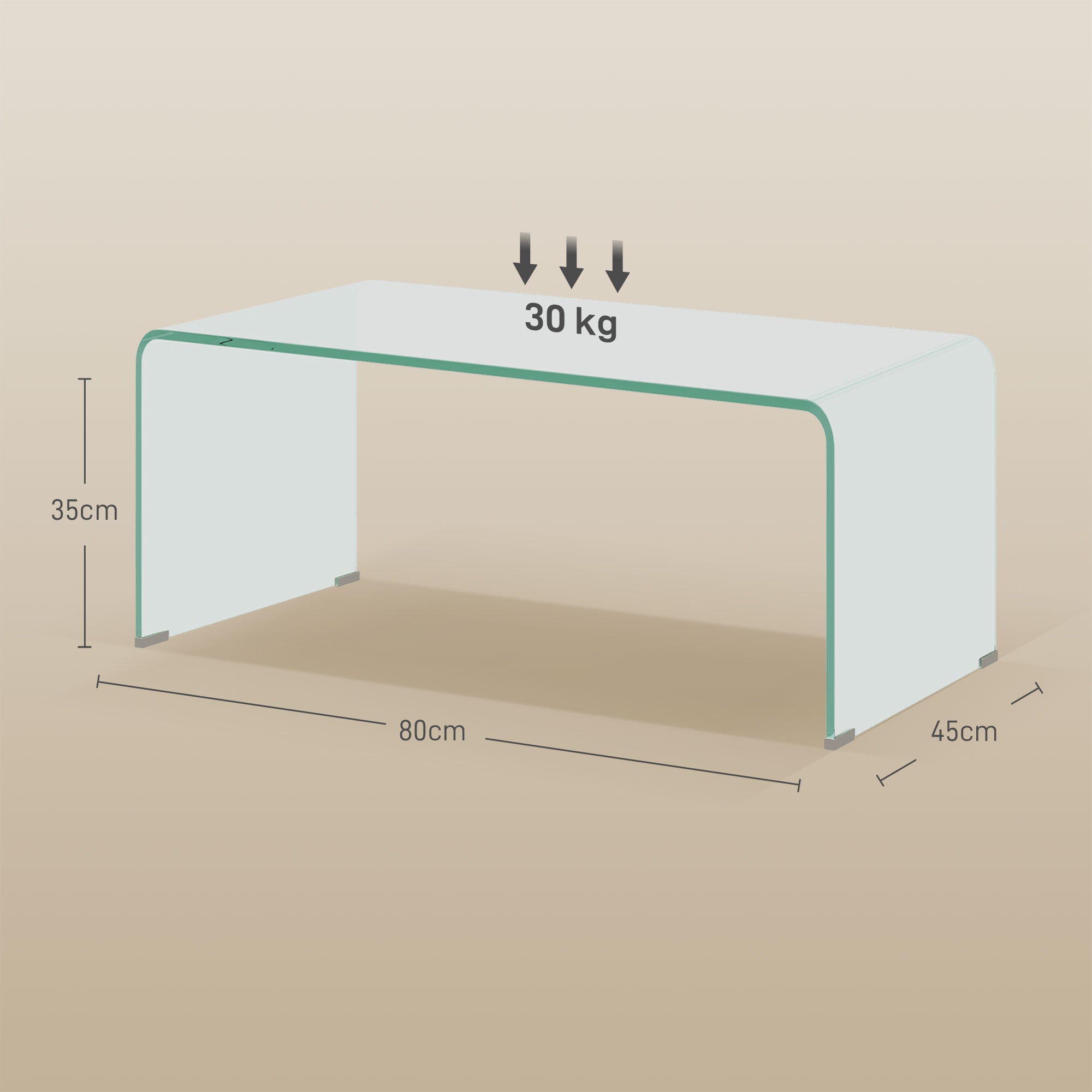 Table basse en verre table de salon rectangulaire design moderne en verre trempé avec bords arrondis sûrs 80 x 45 x 35 cm transparent
